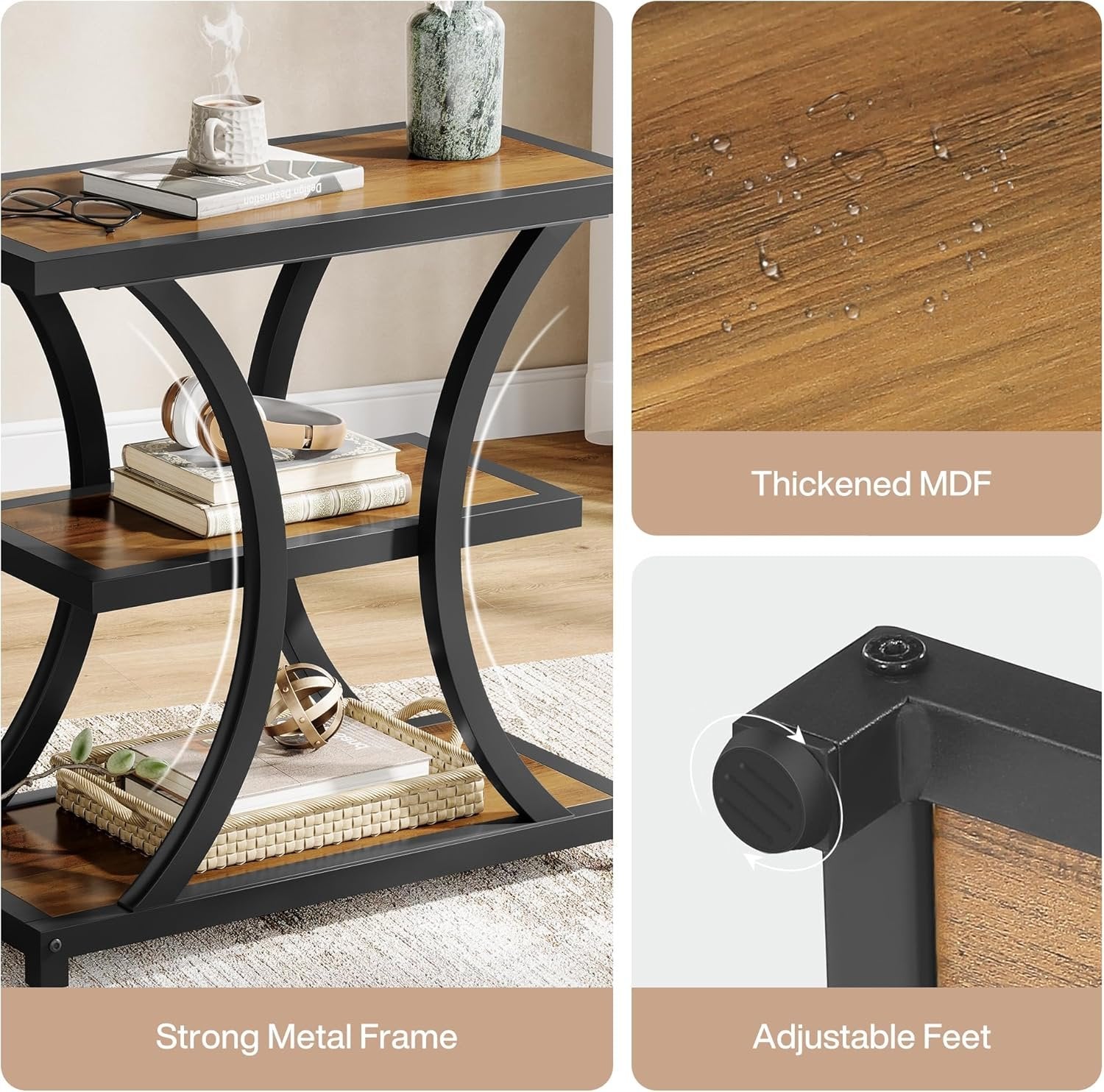 Industrieller Beistelltisch mit 3 Etagen & Metallgestell - Stauraum für kleine Räume