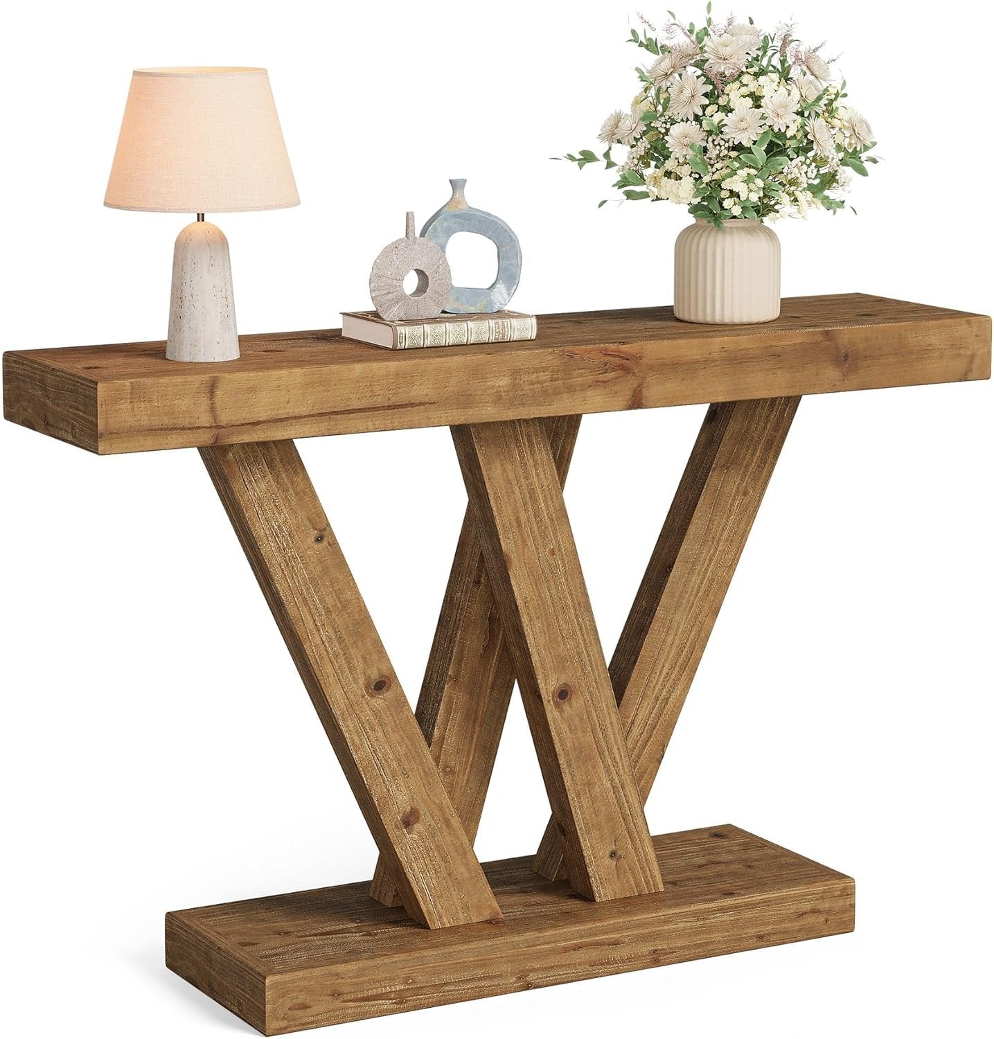 120 cm Massivholz-Konsole - Schmaler Couchtisch im Vintage-Design für Flur & Wohnzimmer