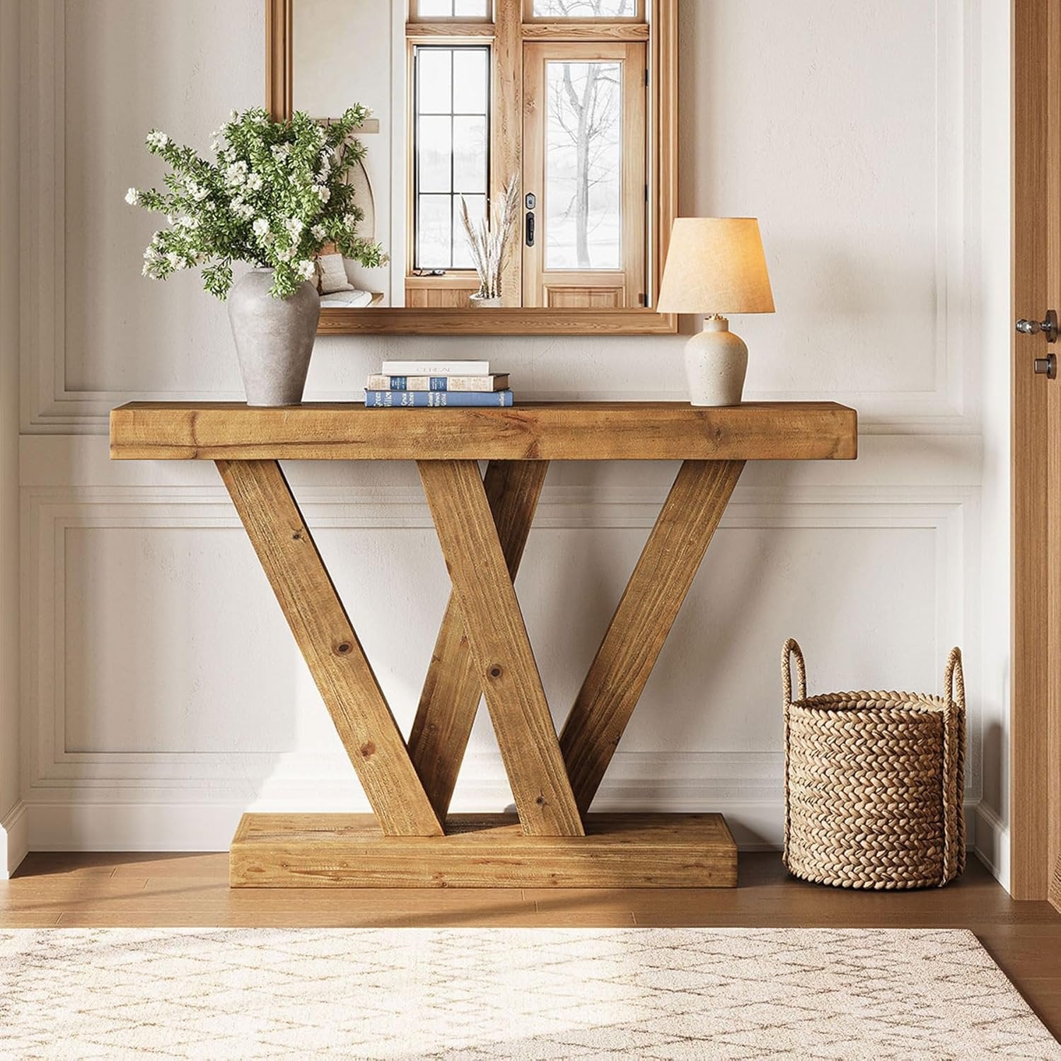 120 cm Massivholz-Konsole - Schmaler Couchtisch im Vintage-Design für Flur & Wohnzimmer