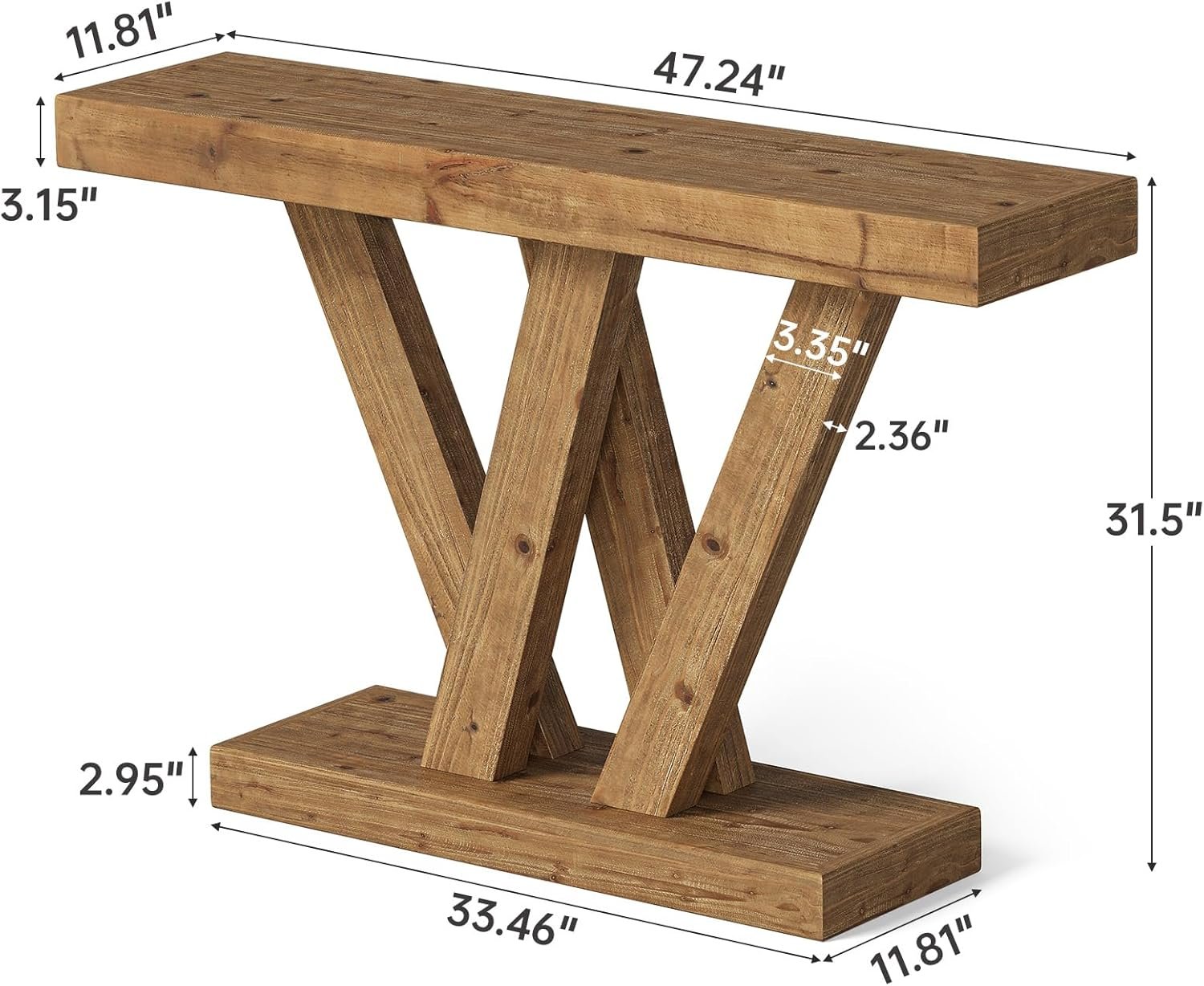 120 cm Massivholz-Konsole - Schmaler Couchtisch im Vintage-Design für Flur & Wohnzimmer