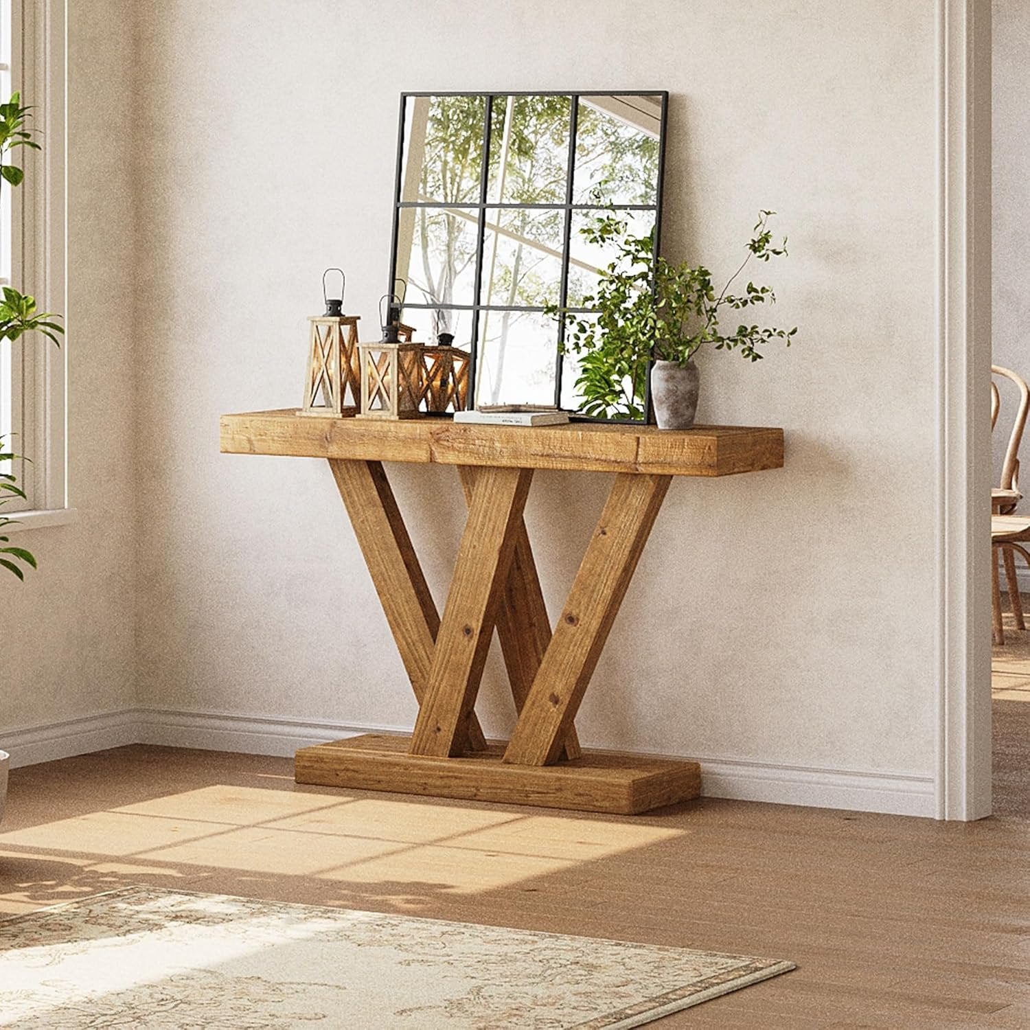 120 cm Massivholz-Konsole - Schmaler Couchtisch im Vintage-Design für Flur & Wohnzimmer