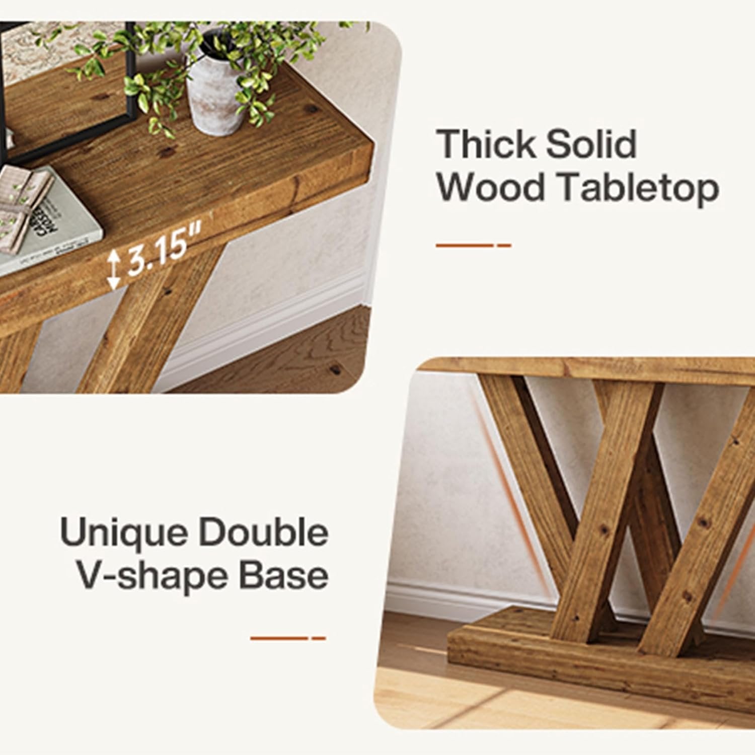 120 cm Massivholz-Konsole - Schmaler Couchtisch im Vintage-Design für Flur & Wohnzimmer