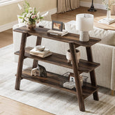 105 cm Landhaus-Konsole - 3-stöckiger schmaler Couchtisch mit offenen Regalen in Rustikal Braun 3