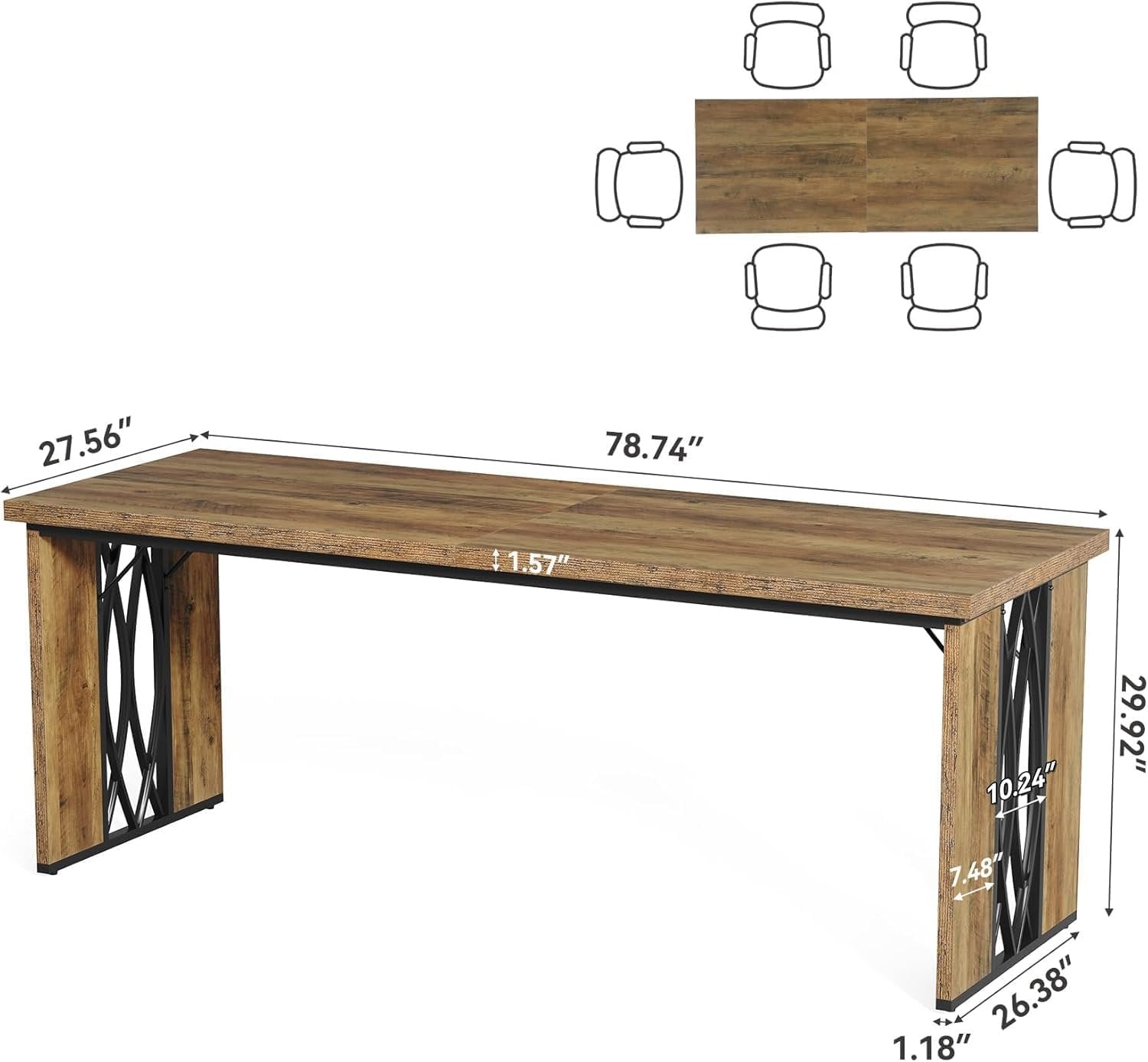 200 cm Industrieller Schreibtisch - Doppelt breiter Bürotisch in Braun für Homeoffice & Konferenz