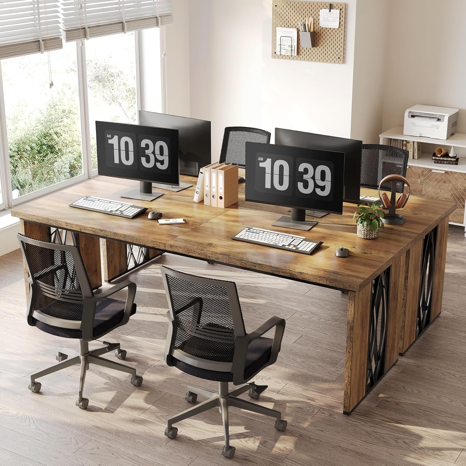 200 cm Industrieller Schreibtisch - Doppelt breiter Bürotisch in Braun für Homeoffice & Konferenz