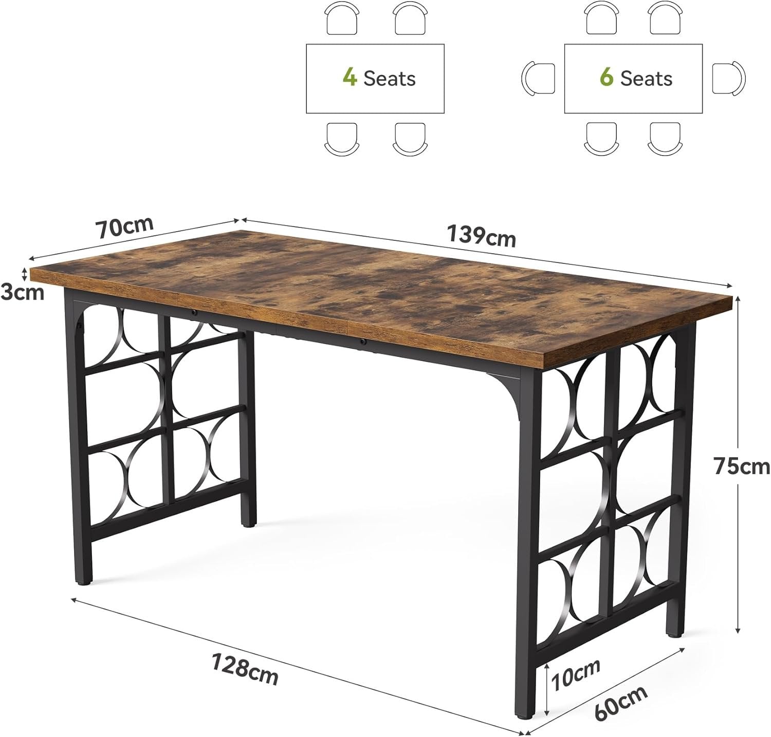 139 cm Industrieller Schreibtisch mit Metallgestell - Business Workstation für Homeoffice & Konferenz