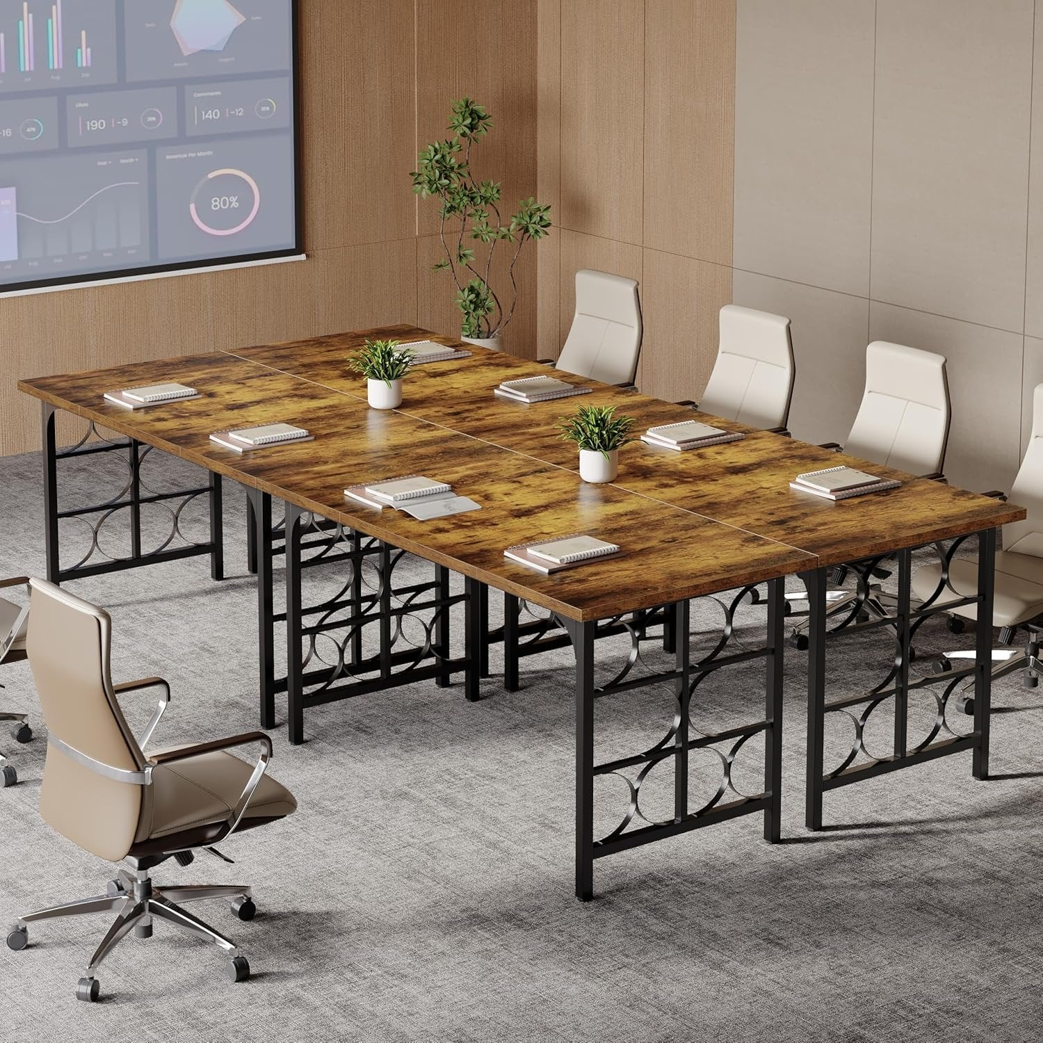 139 cm Industrieller Schreibtisch mit Metallgestell - Business Workstation für Homeoffice & Konferenz