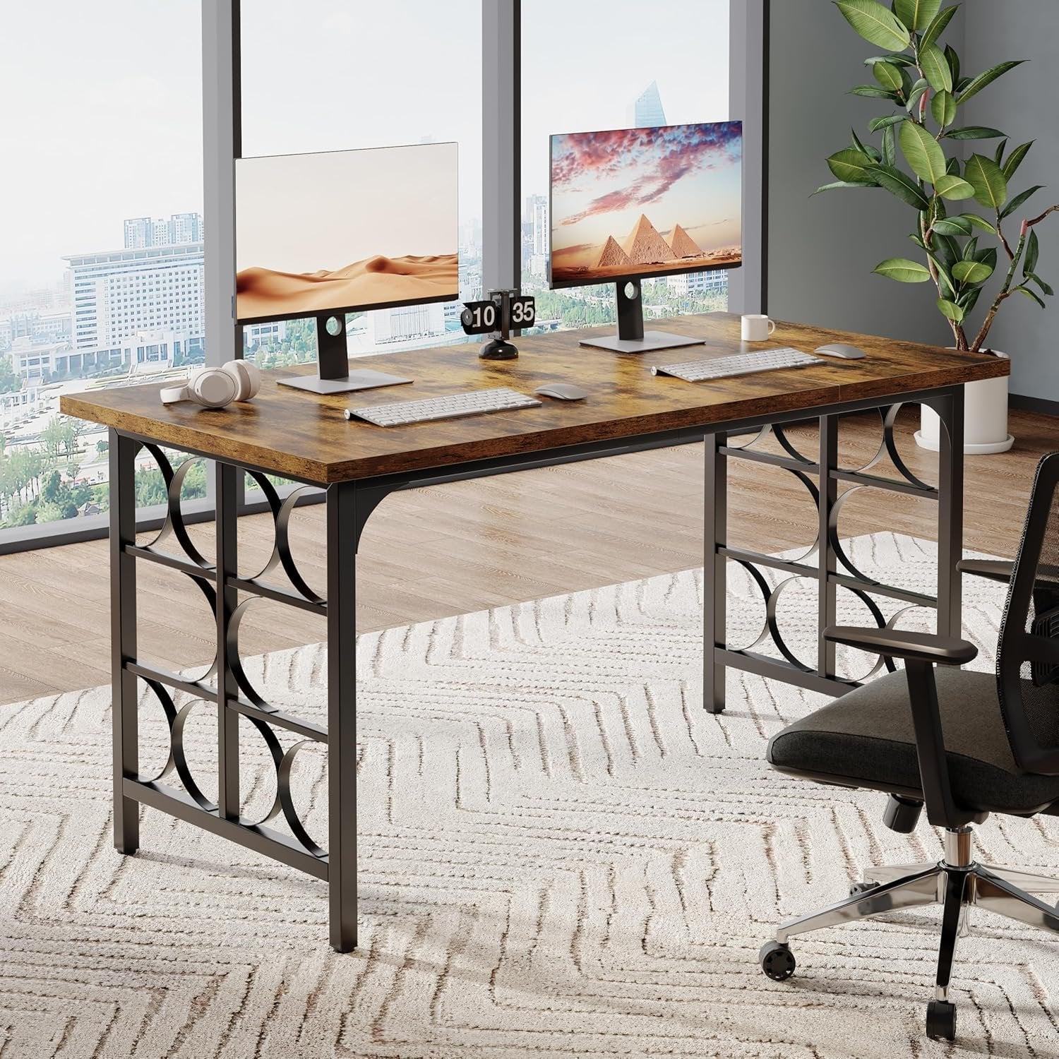 139 cm Industrieller Schreibtisch mit Metallgestell - Business Workstation für Homeoffice & Konferenz