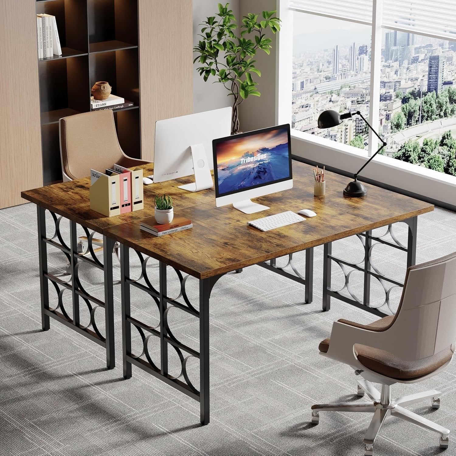 139 cm Industrieller Schreibtisch mit Metallgestell - Business Workstation für Homeoffice & Konferenz