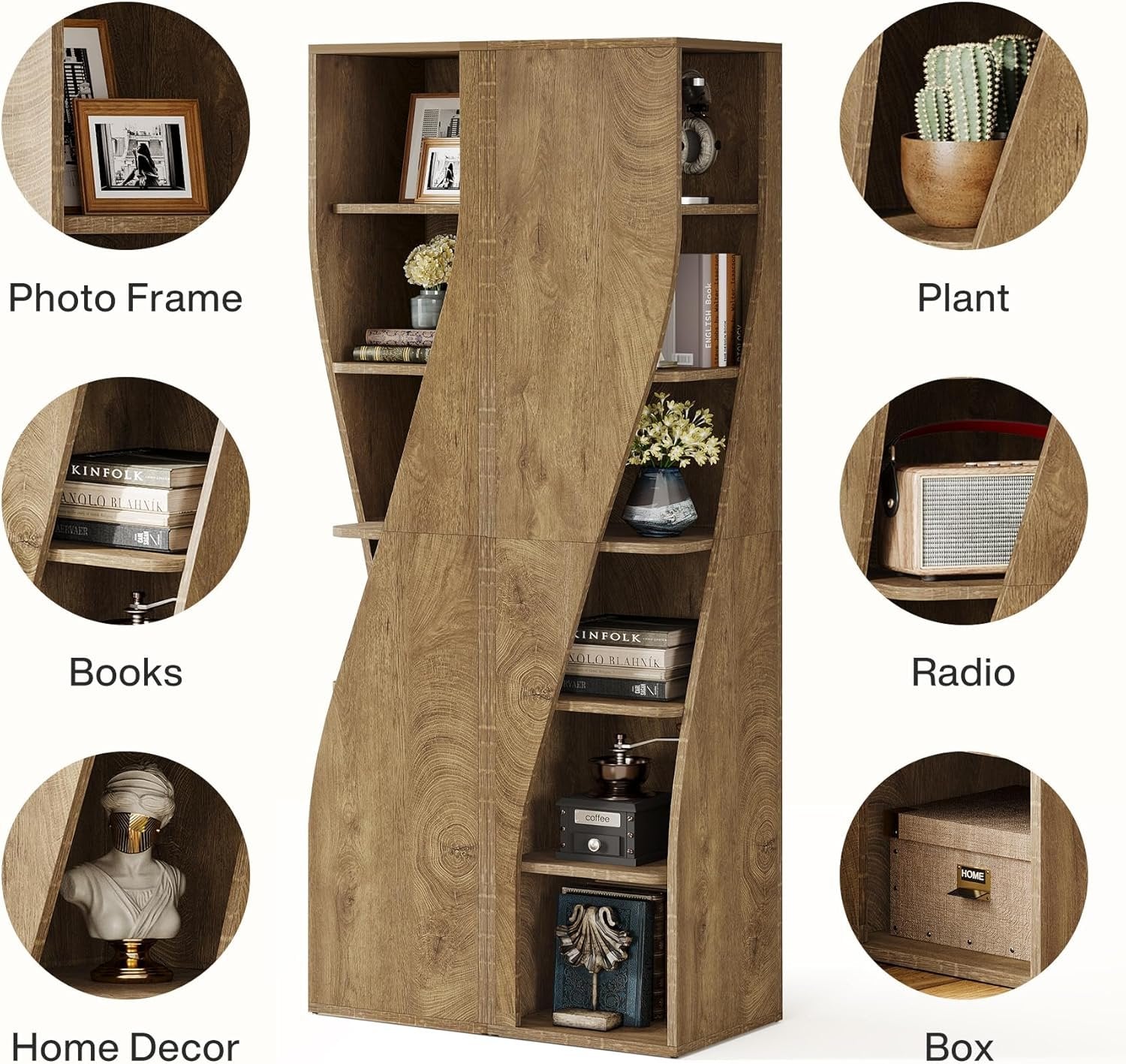 180 cm 6-Etagen-Eckregal - Schmaler Industriestil-Bücherregal in Hellbraun für Wohnzimmer & Homeoffice
