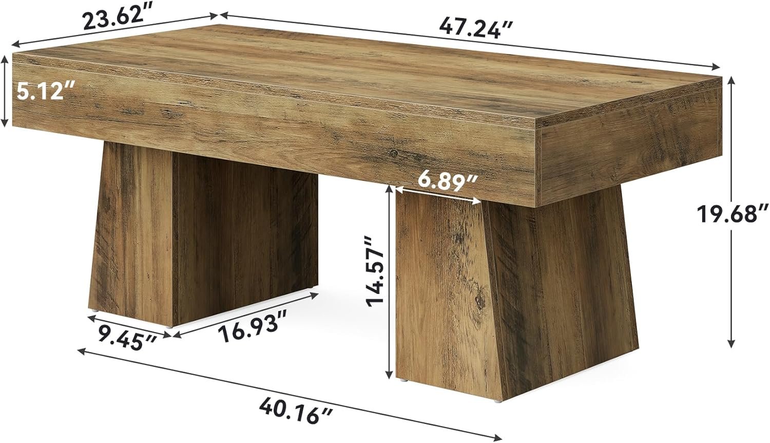 Hofhaus Couchtisch 120 cm - Massiver Landhaus-Tisch mit robustem Tischgestell, rustikaler Wohnzischer Beistelltisch in Braun