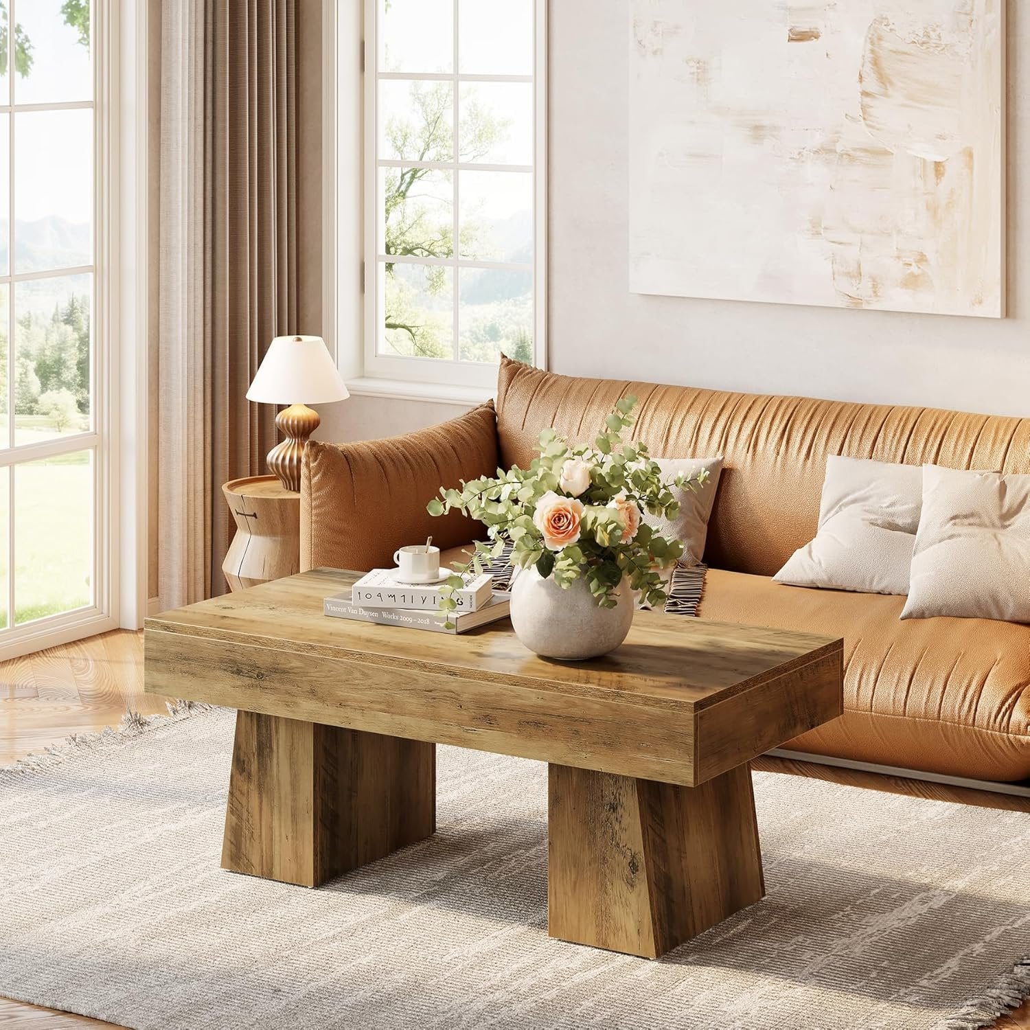 Hofhaus Couchtisch 120 cm - Massiver Landhaus-Tisch mit robustem Tischgestell, rustikaler Wohnzischer Beistelltisch in Braun