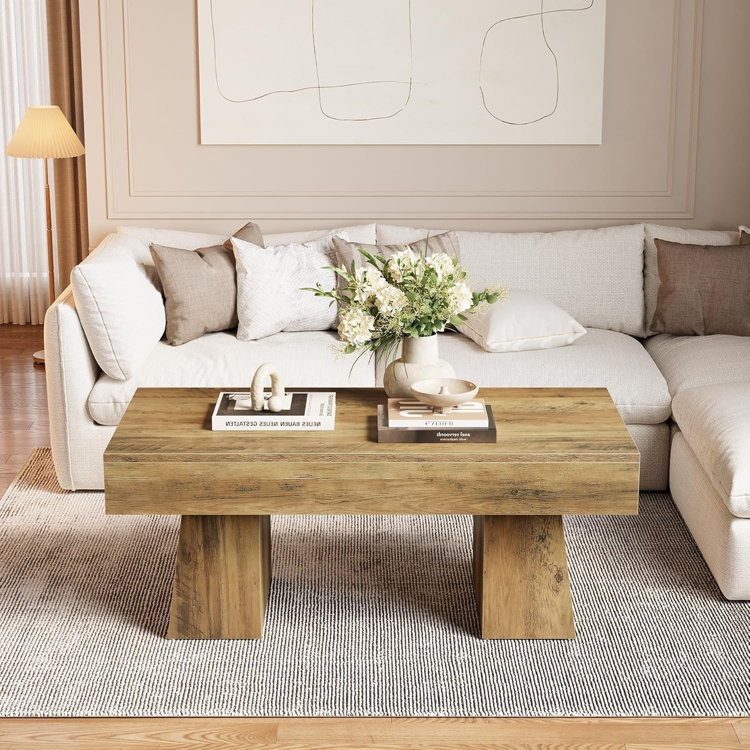 Hofhaus Couchtisch 120 cm - Massiver Landhaus-Tisch mit robustem Tischgestell, rustikaler Wohnzischer Beistelltisch in Braun