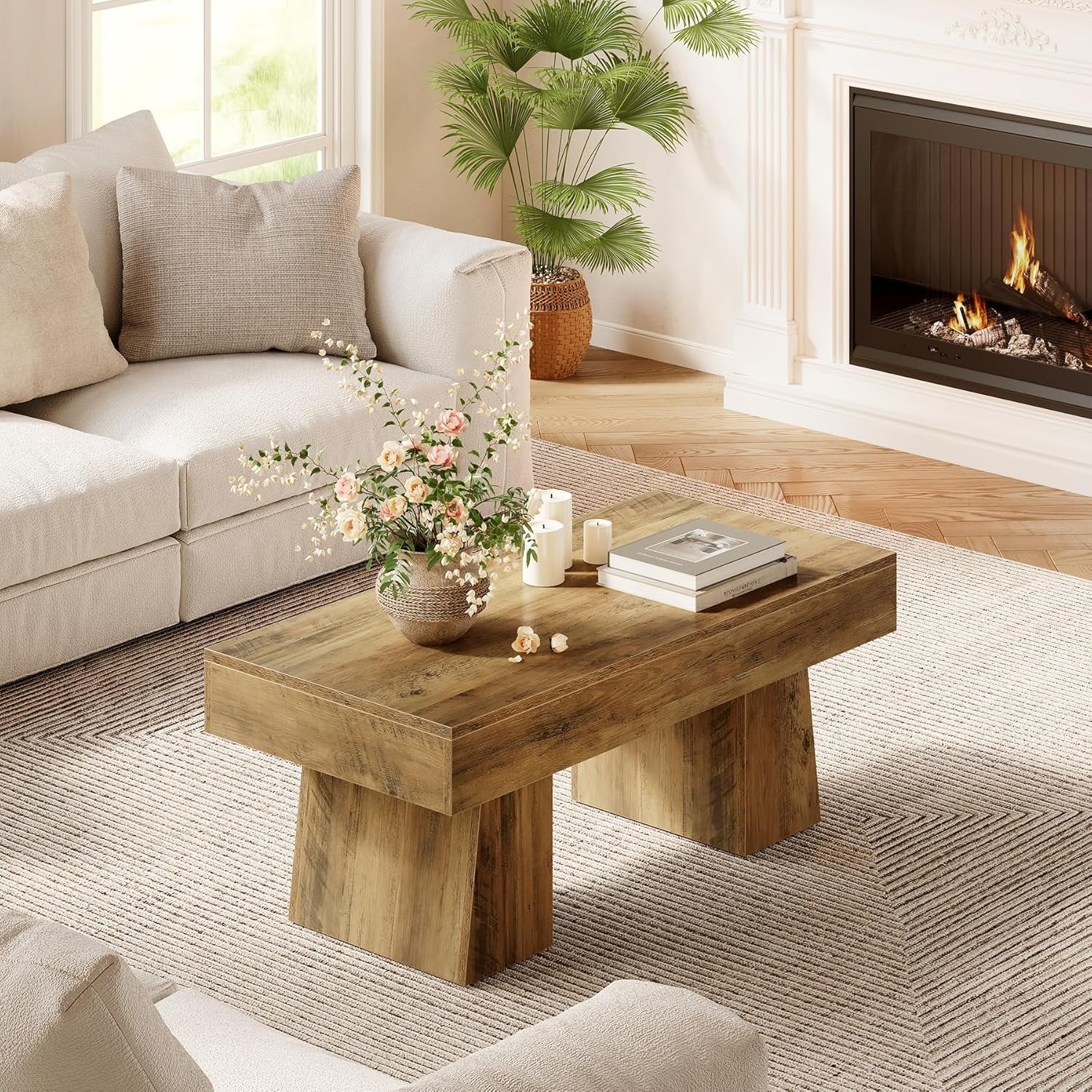 Hofhaus Couchtisch 120 cm - Massiver Landhaus-Tisch mit robustem Tischgestell, rustikaler Wohnzischer Beistelltisch in Braun