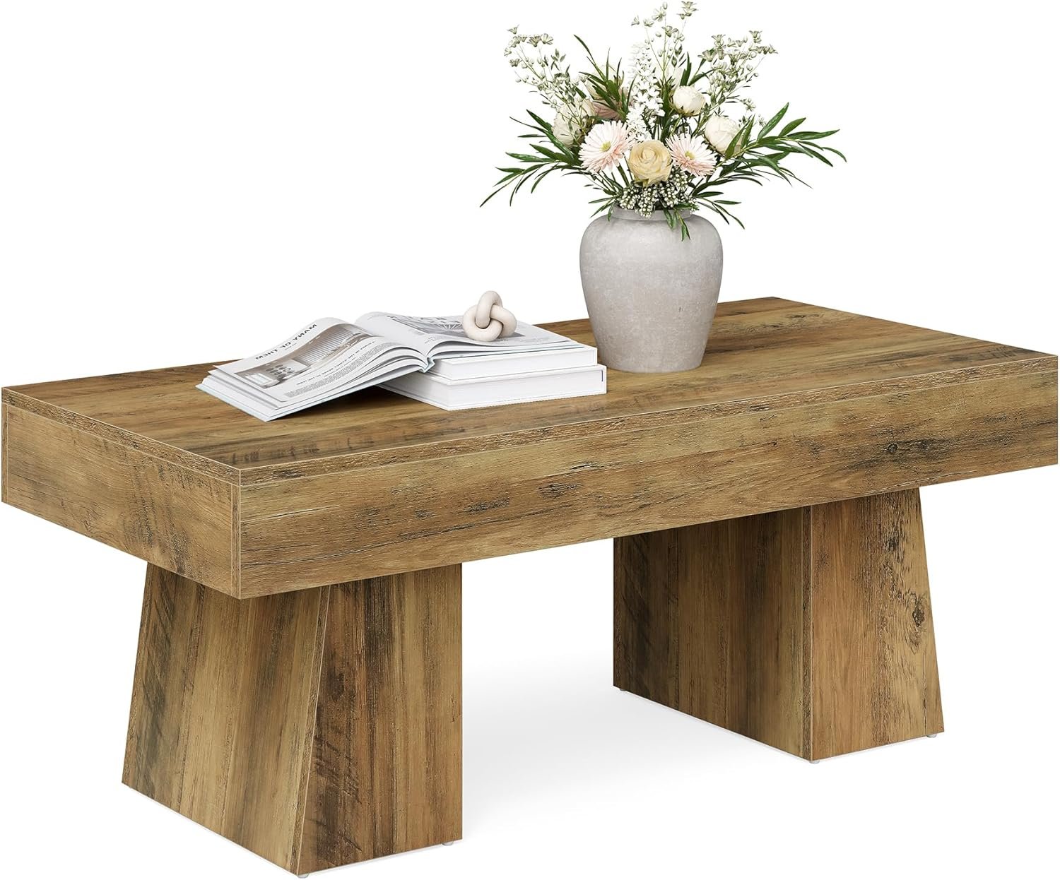 Hofhaus Couchtisch 120 cm - Massiver Landhaus-Tisch mit robustem Tischgestell, rustikaler Wohnzischer Beistelltisch in Braun