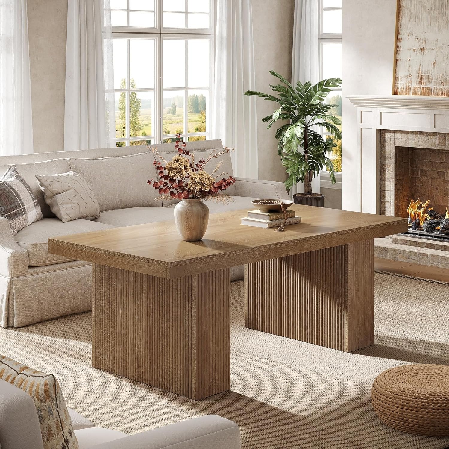 120cm Couchtisch, Rechteckiger Wohnzimmertisch im rustikalen Bauernhausdesign, Braun