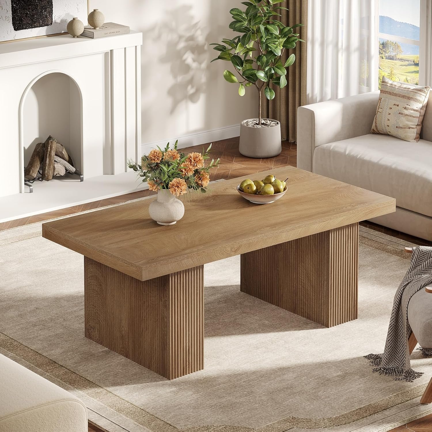 120cm Couchtisch, Rechteckiger Wohnzimmertisch im rustikalen Bauernhausdesign, Braun