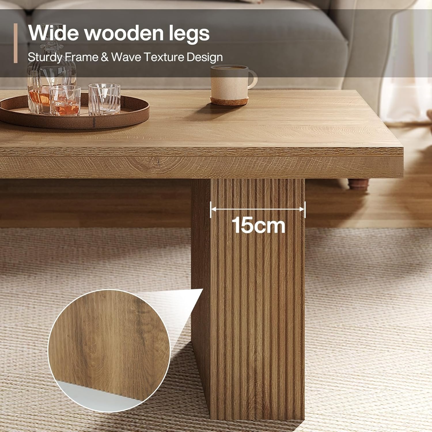 120cm Couchtisch, Rechteckiger Wohnzimmertisch im rustikalen Bauernhausdesign, Braun