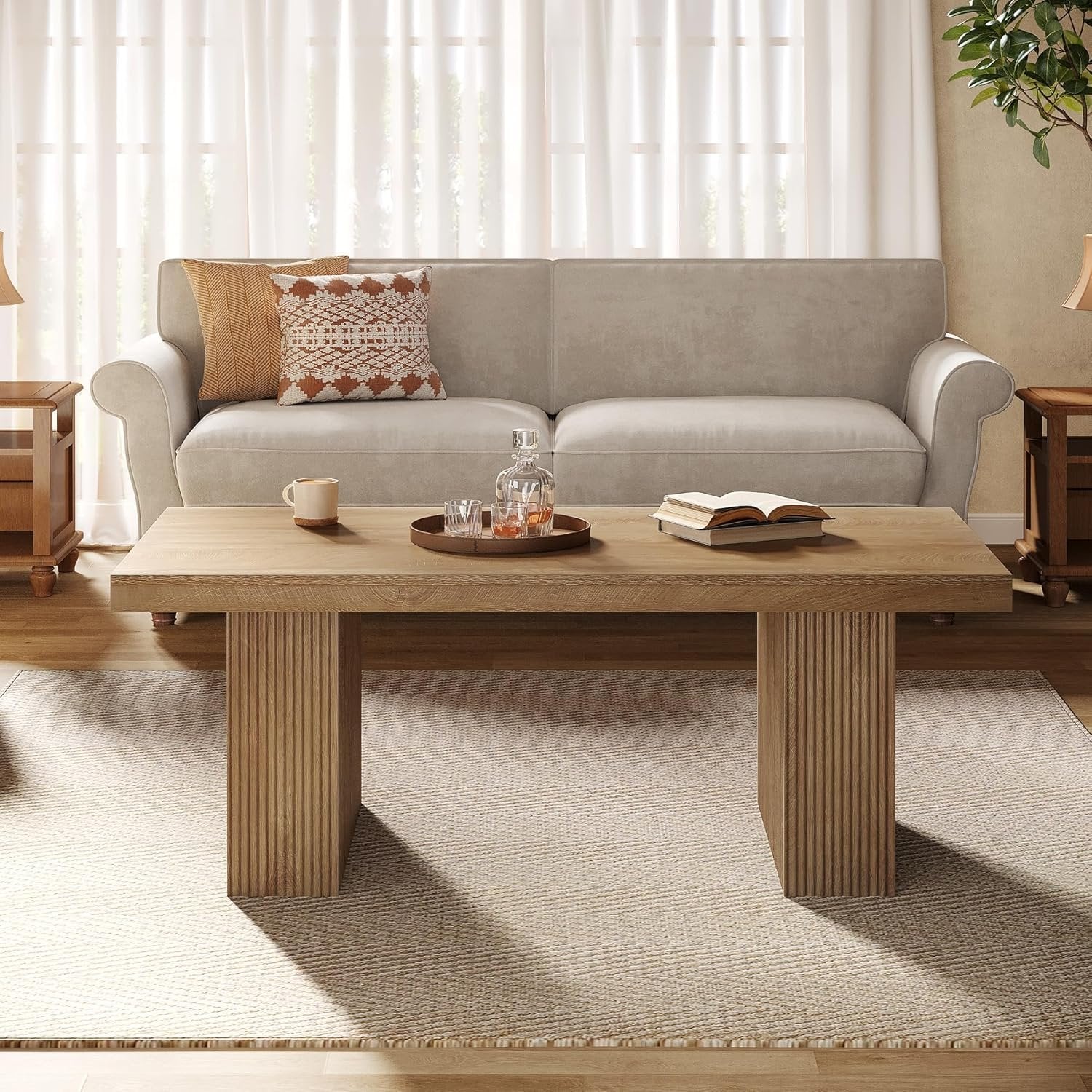 120cm Couchtisch, Rechteckiger Wohnzimmertisch im rustikalen Bauernhausdesign, Braun