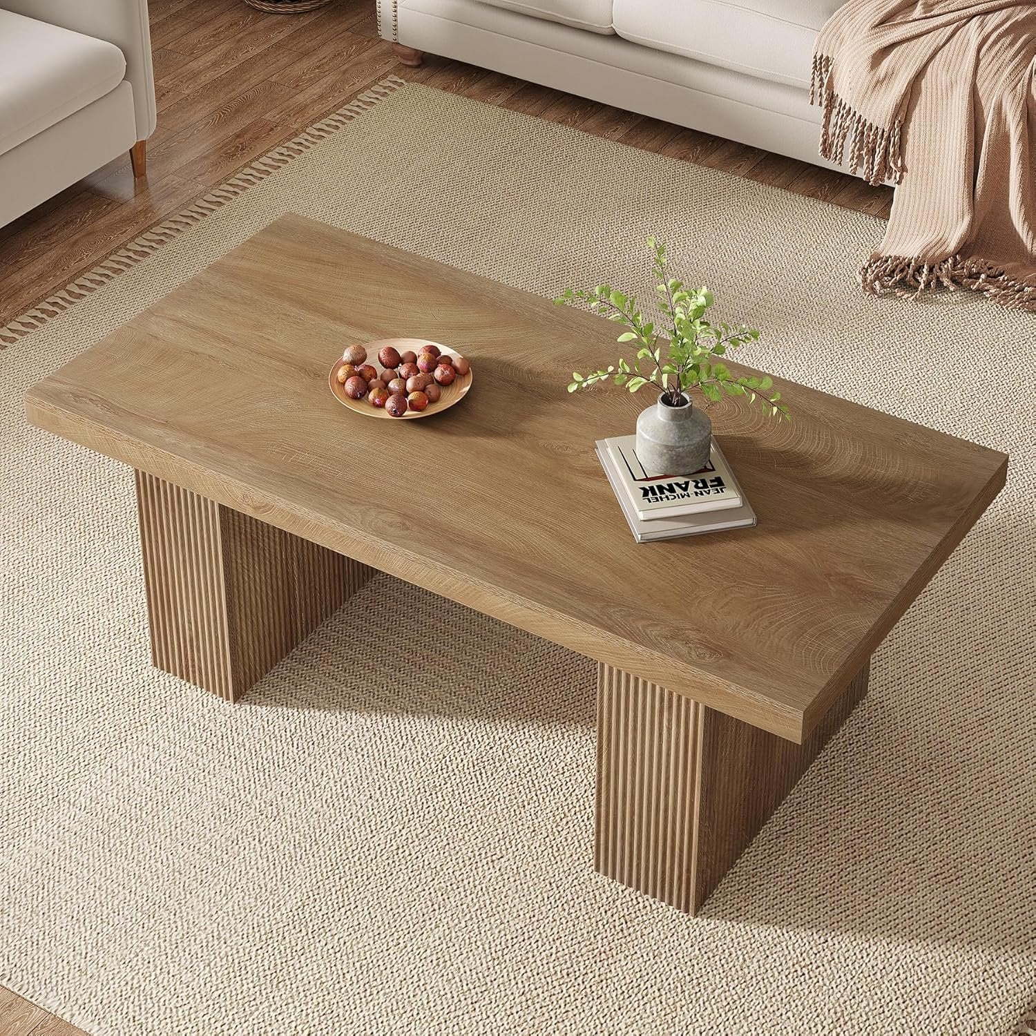 120cm Couchtisch, Rechteckiger Wohnzimmertisch im rustikalen Bauernhausdesign, Braun