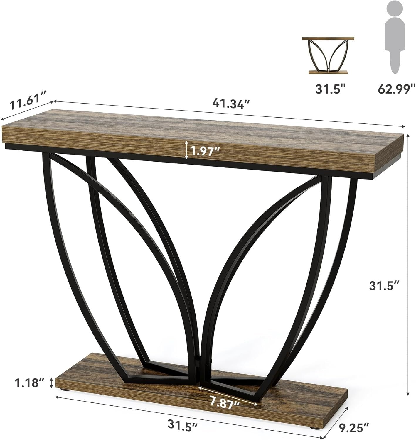 105 cm Industrielle Konsole - Schmaler Couchtisch Rustikal Braun für Flur & Wohnzimmer
