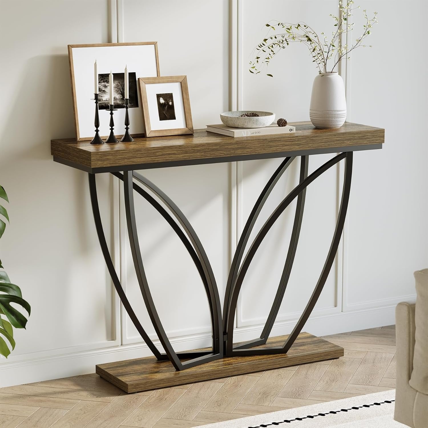 105 cm Industrielle Konsole - Schmaler Couchtisch Rustikal Braun für Flur & Wohnzimmer