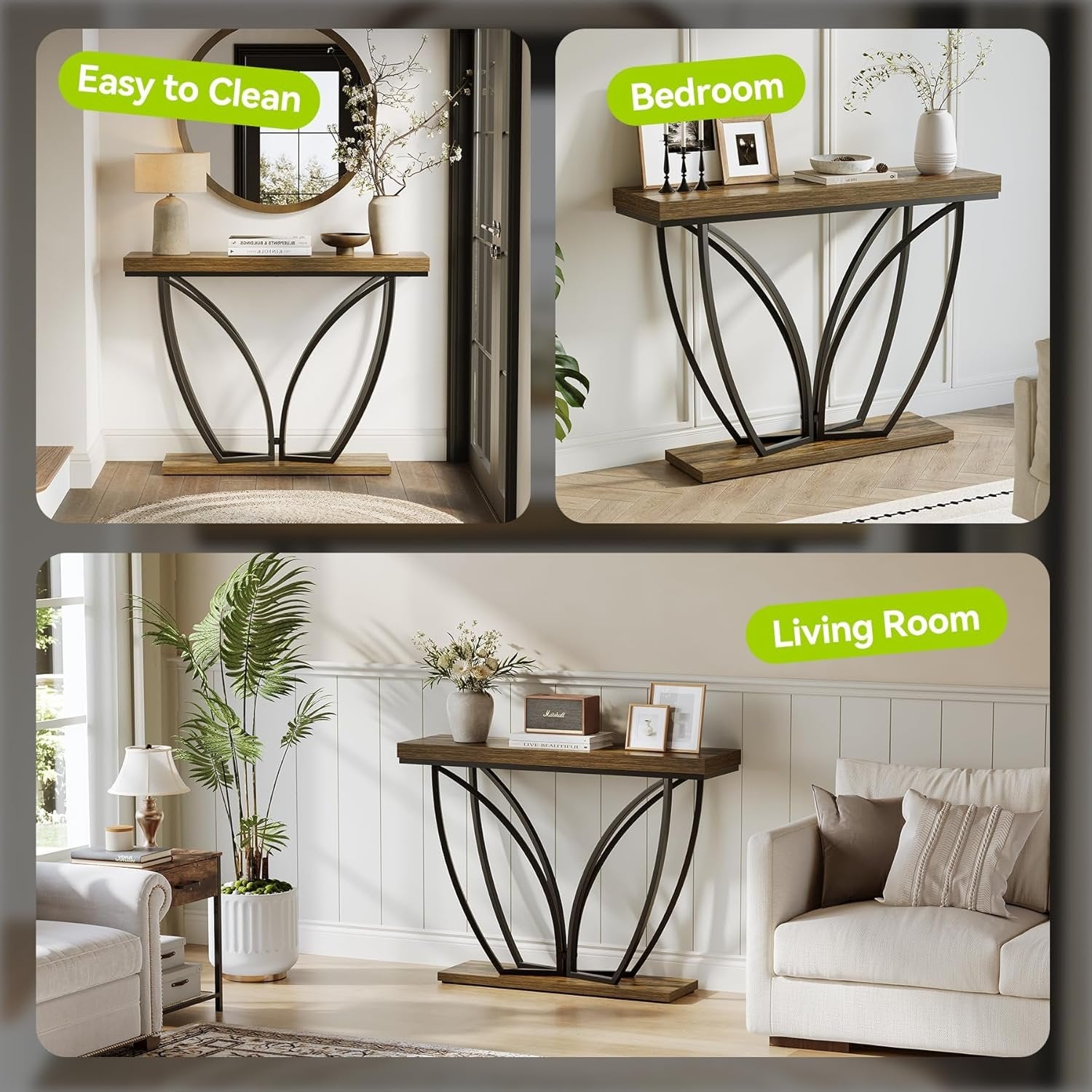 105 cm Industrielle Konsole - Schmaler Couchtisch Rustikal Braun für Flur & Wohnzimmer
