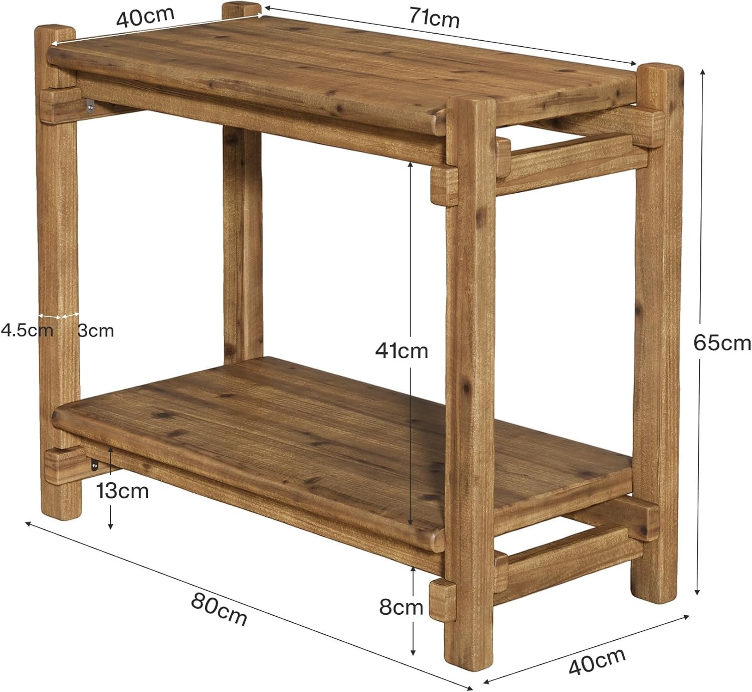TRIBEWOOD Massivholz-Beistelltisch mit 2 Ebenen schmaler Sideboard für Wohnzimmer, Schlafzimmer