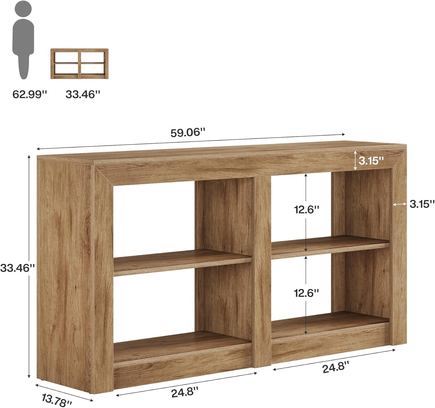 90 cm Landhaus Konsolentisch, Eichenoptik Flurtisch für Diele und Wohnzimmer