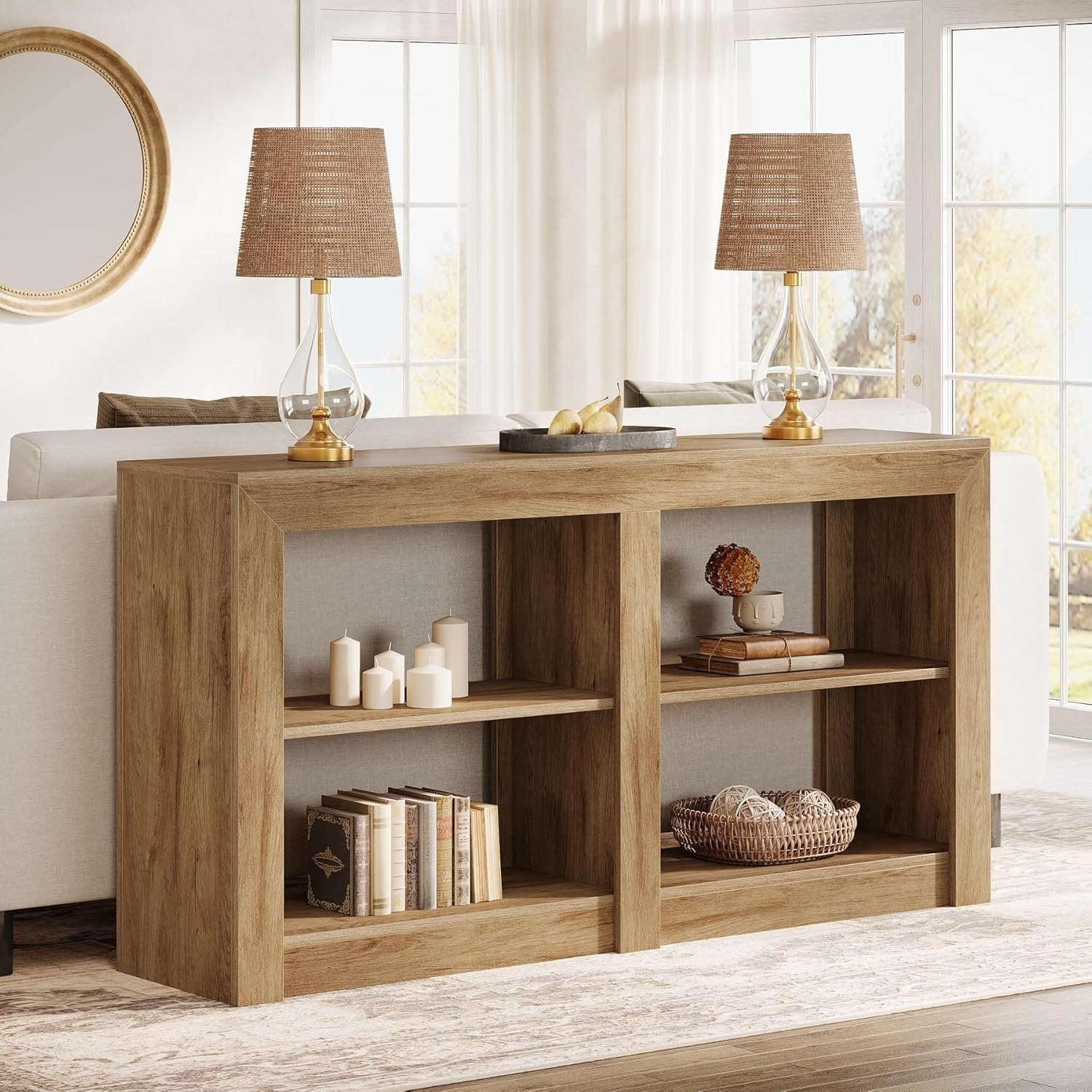 90 cm Landhaus Konsolentisch, Eichenoptik Flurtisch für Diele und Wohnzimmer