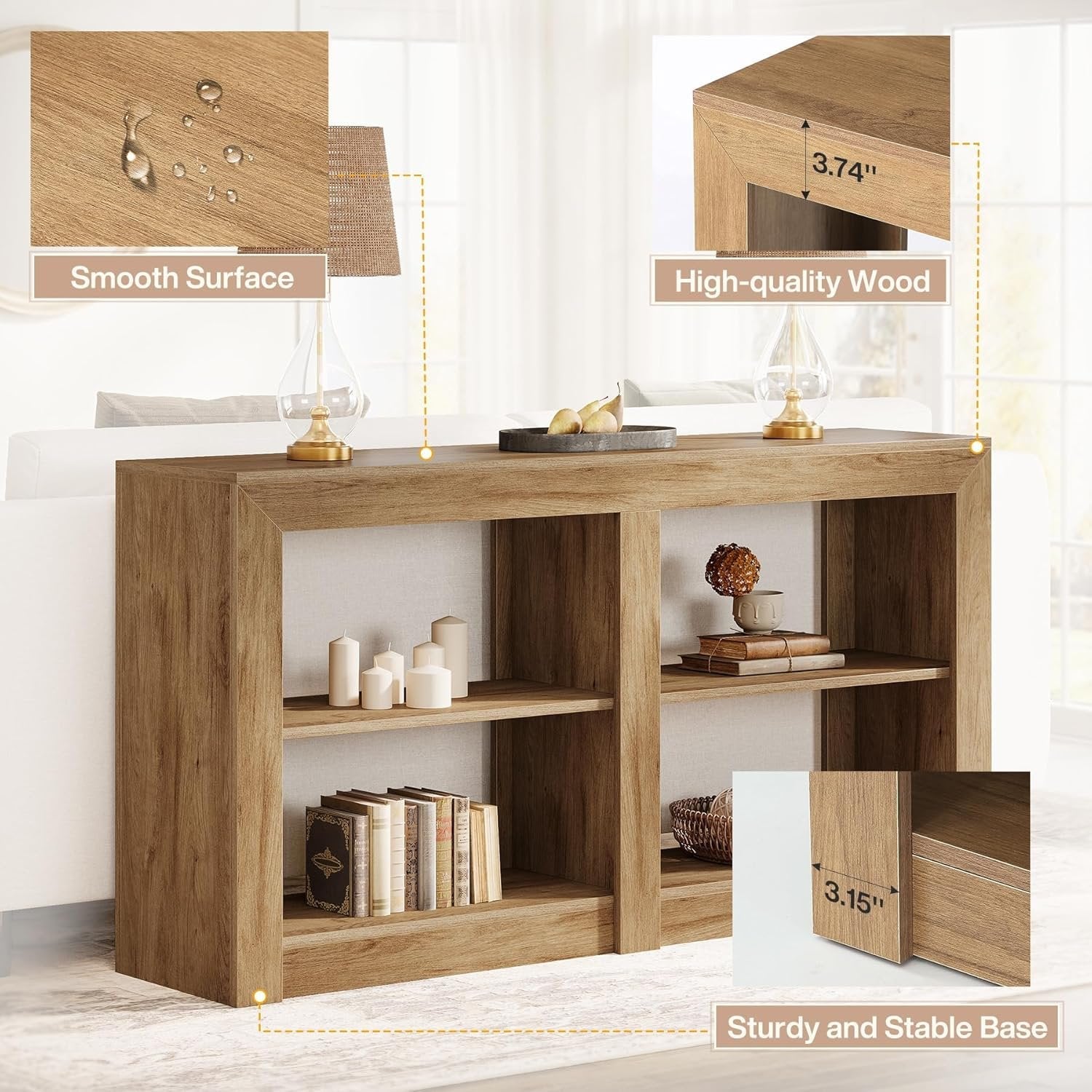 90 cm Landhaus Konsolentisch, Eichenoptik Flurtisch für Diele und Wohnzimmer