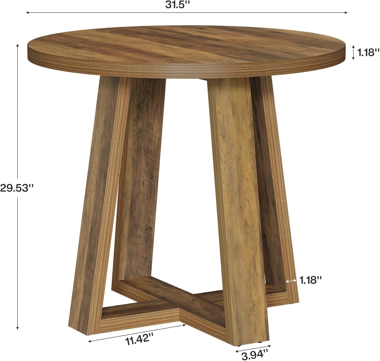 80cm Runder Konferenztisch – Landhaus Bürotisch für 2-4 Personen, Braun