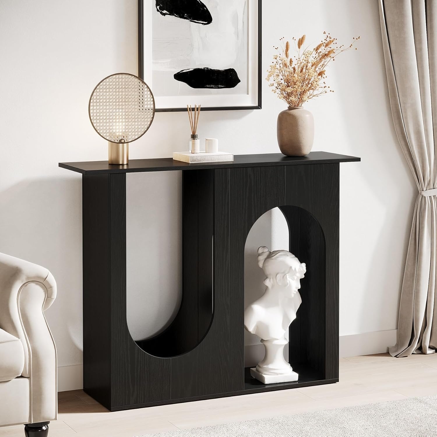 Tribesigns 100 cm schwarzer Sofatisch, Schmaler Konsolentisch hinter der Couch mit gewölbtem Design