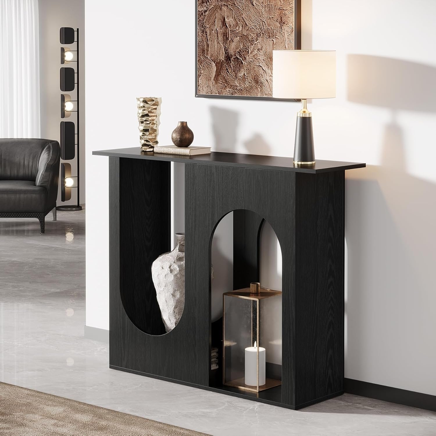 Tribesigns 100 cm schwarzer Sofatisch, Schmaler Konsolentisch hinter der Couch mit gewölbtem Design