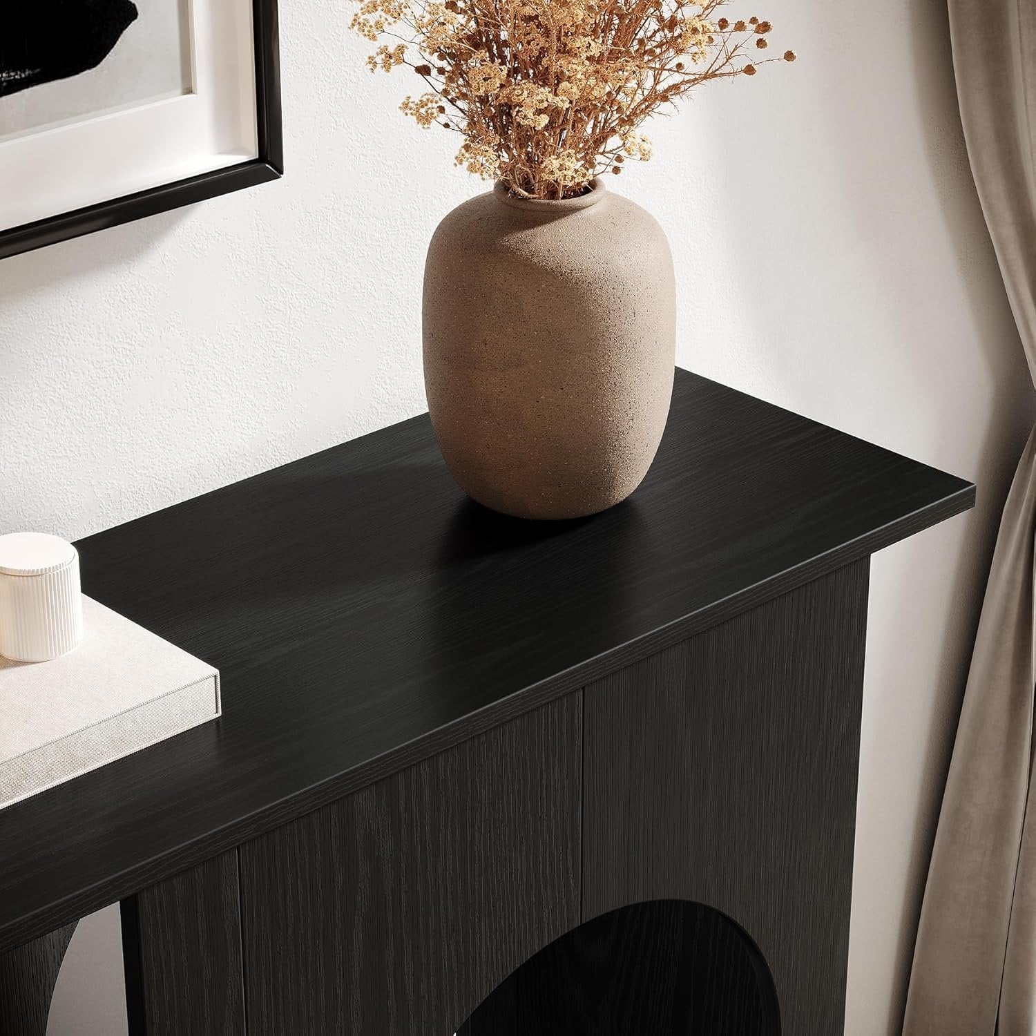 Tribesigns 100 cm schwarzer Sofatisch, Schmaler Konsolentisch hinter der Couch mit gewölbtem Design