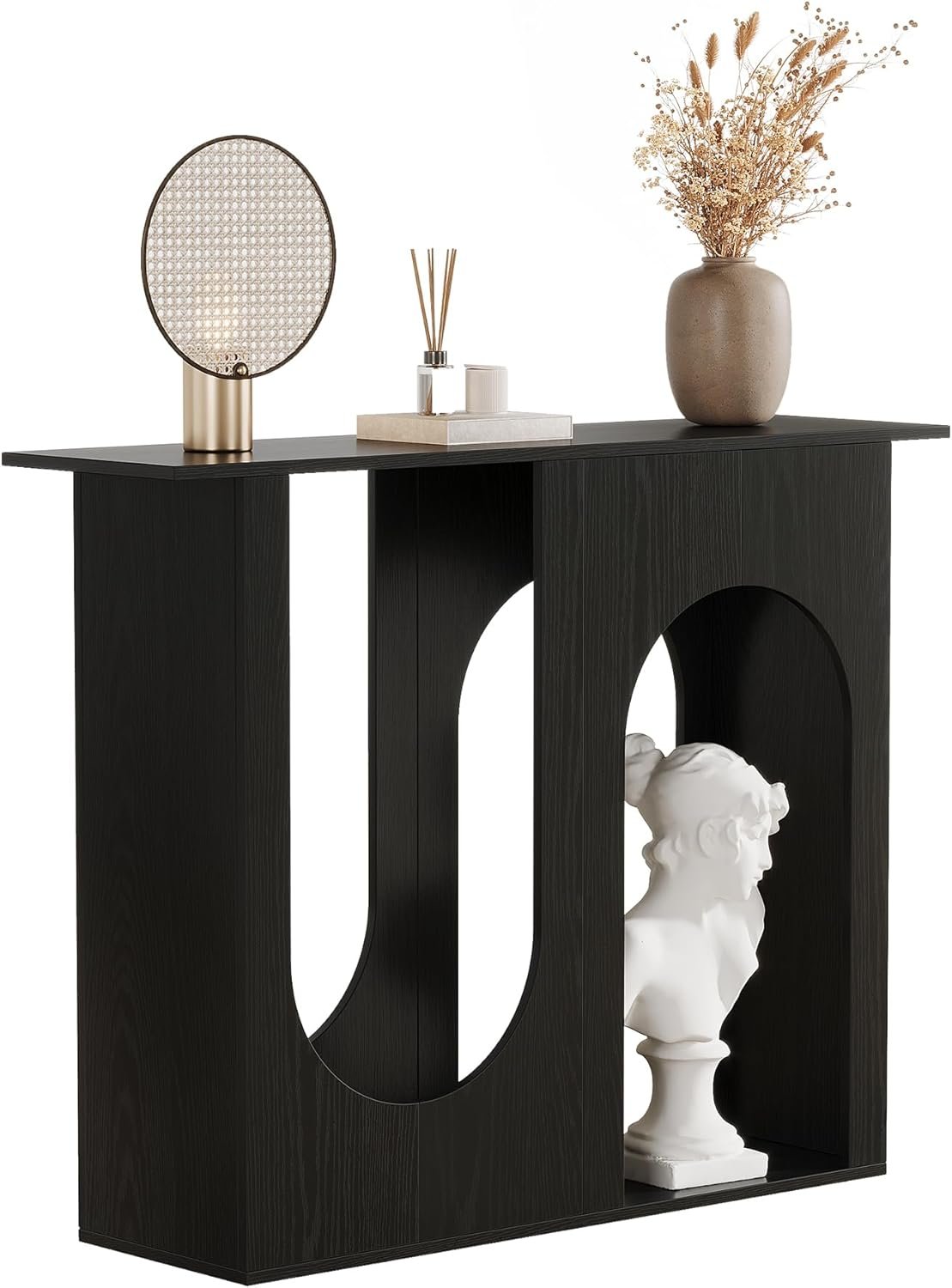 Tribesigns 100 cm schwarzer Sofatisch, Schmaler Konsolentisch hinter der Couch mit gewölbtem Design