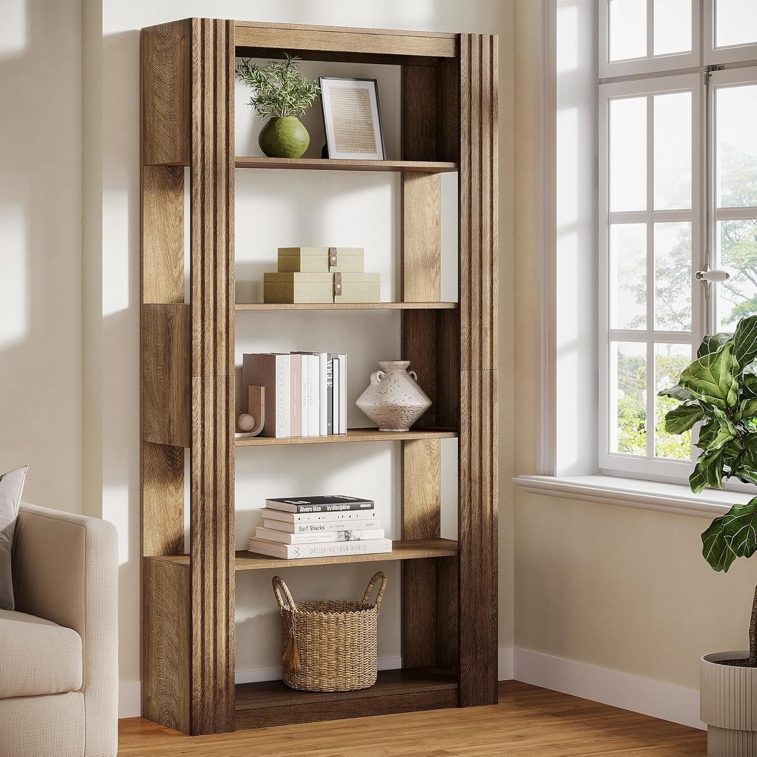 Tribesigns Bücherregal, 180 cm hohes Standregal mit 5 Ebenen offene Ablagen Regal für Büro