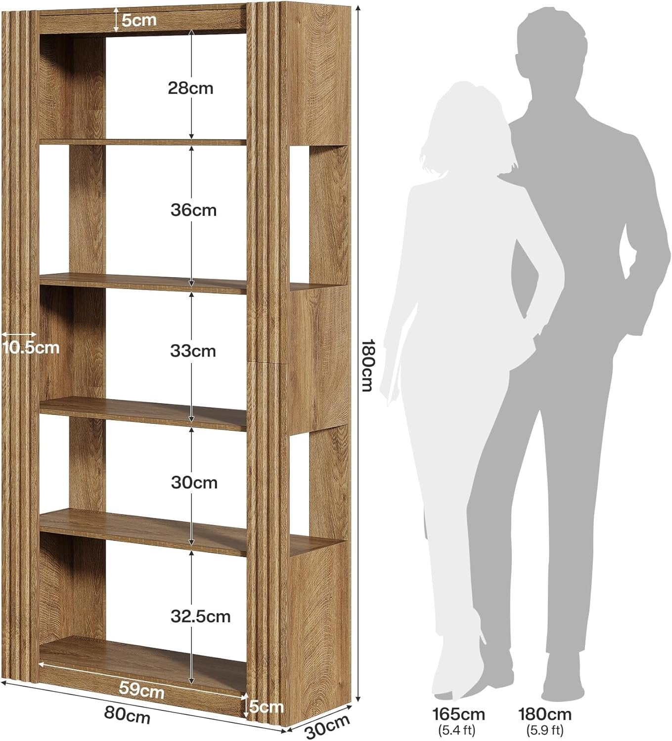 Tribesigns Bücherregal, 180 cm hohes Standregal mit 5 Ebenen offene Ablagen Regal für Büro