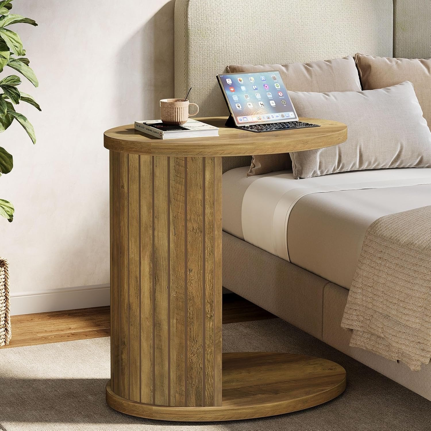 60 cm Ovaler Beistelltisch mit 2 Ebenen, platzsparender Nachttisch & Couchtisch für kleine Räume