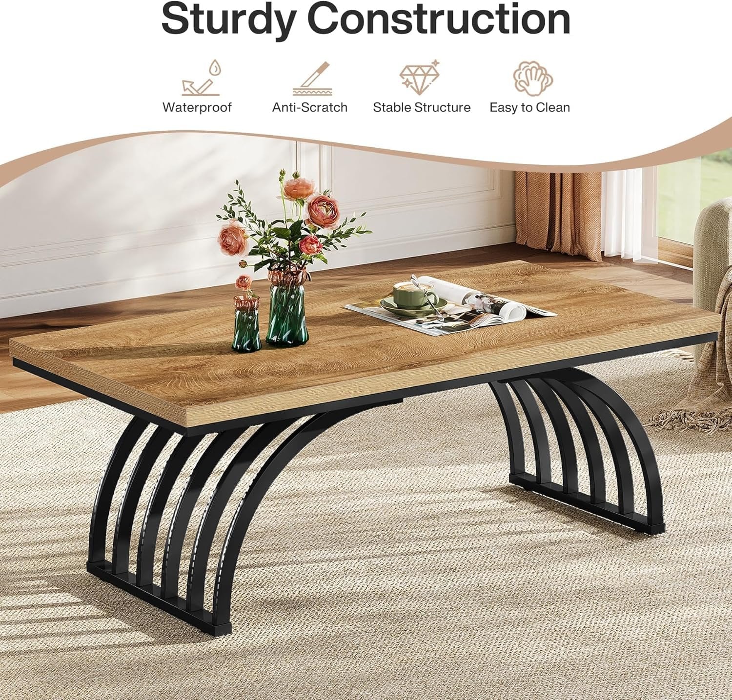 Tribesigns Couchtisch 120 cm, Industrie Couchtisch mit Metallbeinen Moderner Akzenttisch aus Holz