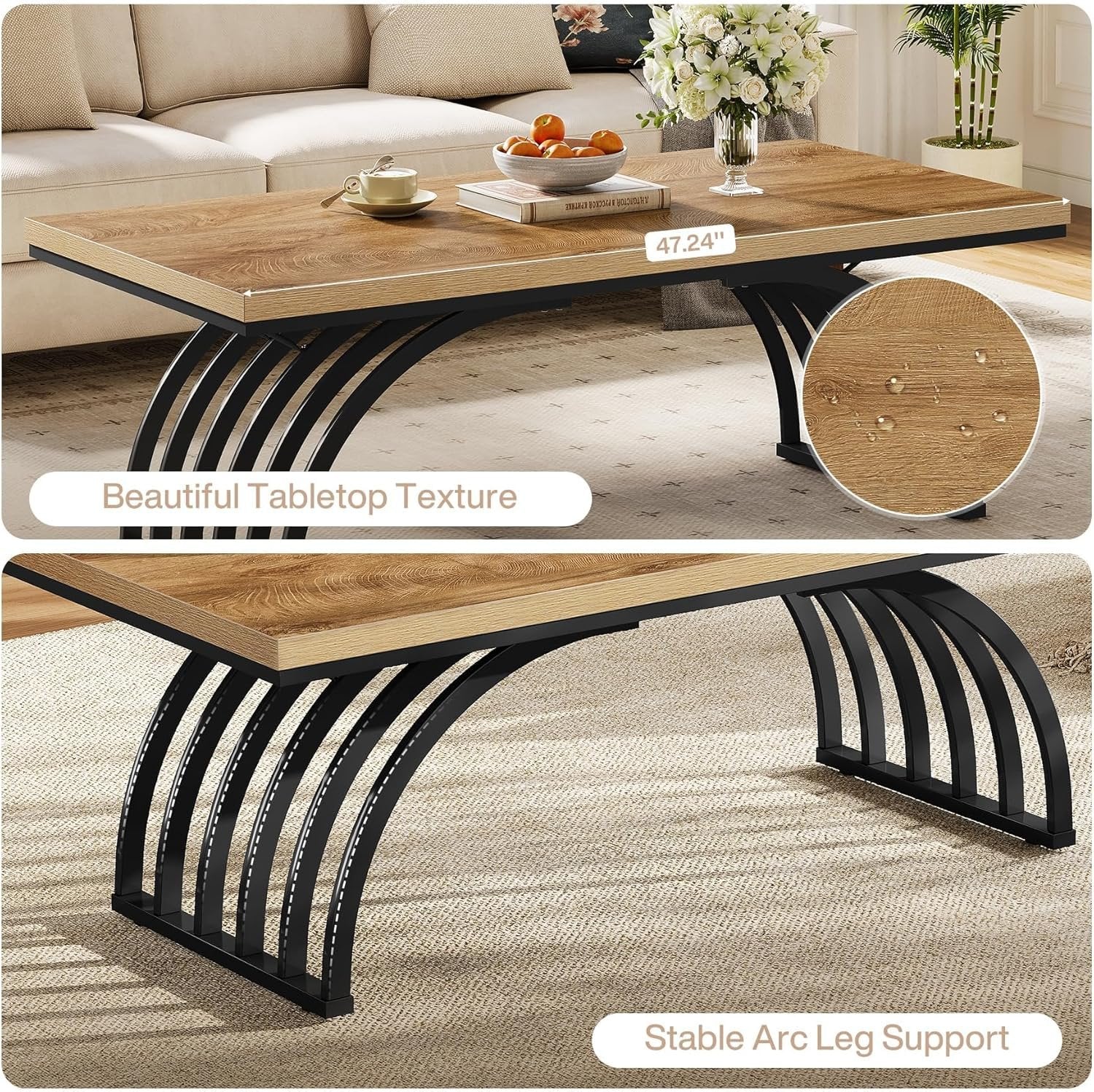 Tribesigns Couchtisch 120 cm, Industrie Couchtisch mit Metallbeinen Moderner Akzenttisch aus Holz