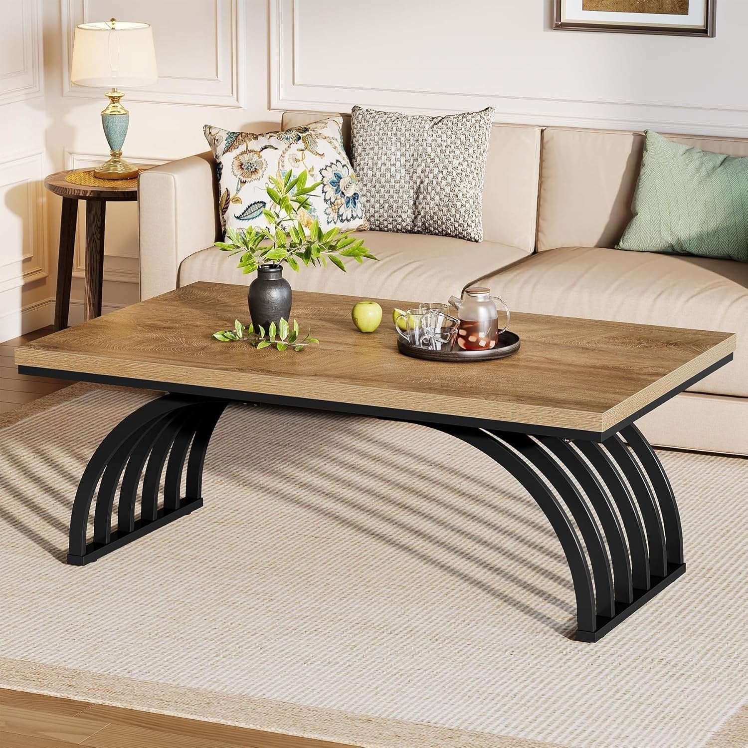 Tribesigns Couchtisch 120 cm, Industrie Couchtisch mit Metallbeinen Moderner Akzenttisch aus Holz