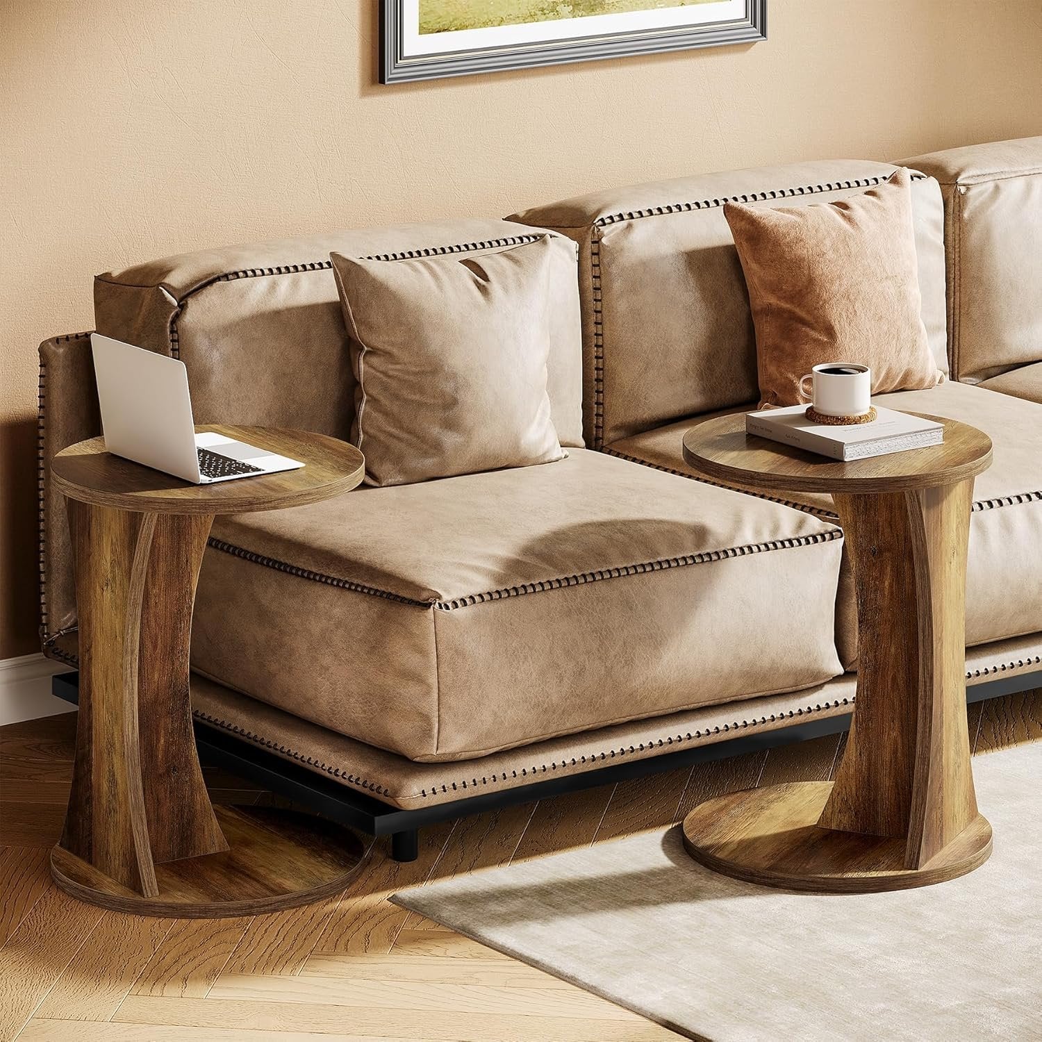 Tribesigns C-Form Beistelltisch, Runder Sofatisch 2-stöckiger Kaffeetisch für Wohnzimmer