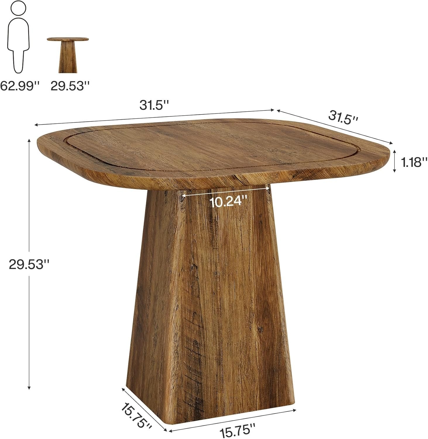 80 cm Landhaus-Esstisch mit Säulenbasis - Für 2-4 Personen in rustikalem Braun