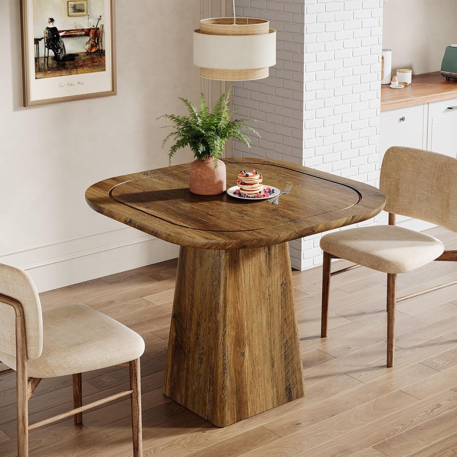 80 cm Landhaus-Esstisch mit Säulenbasis - Für 2-4 Personen in rustikalem Braun