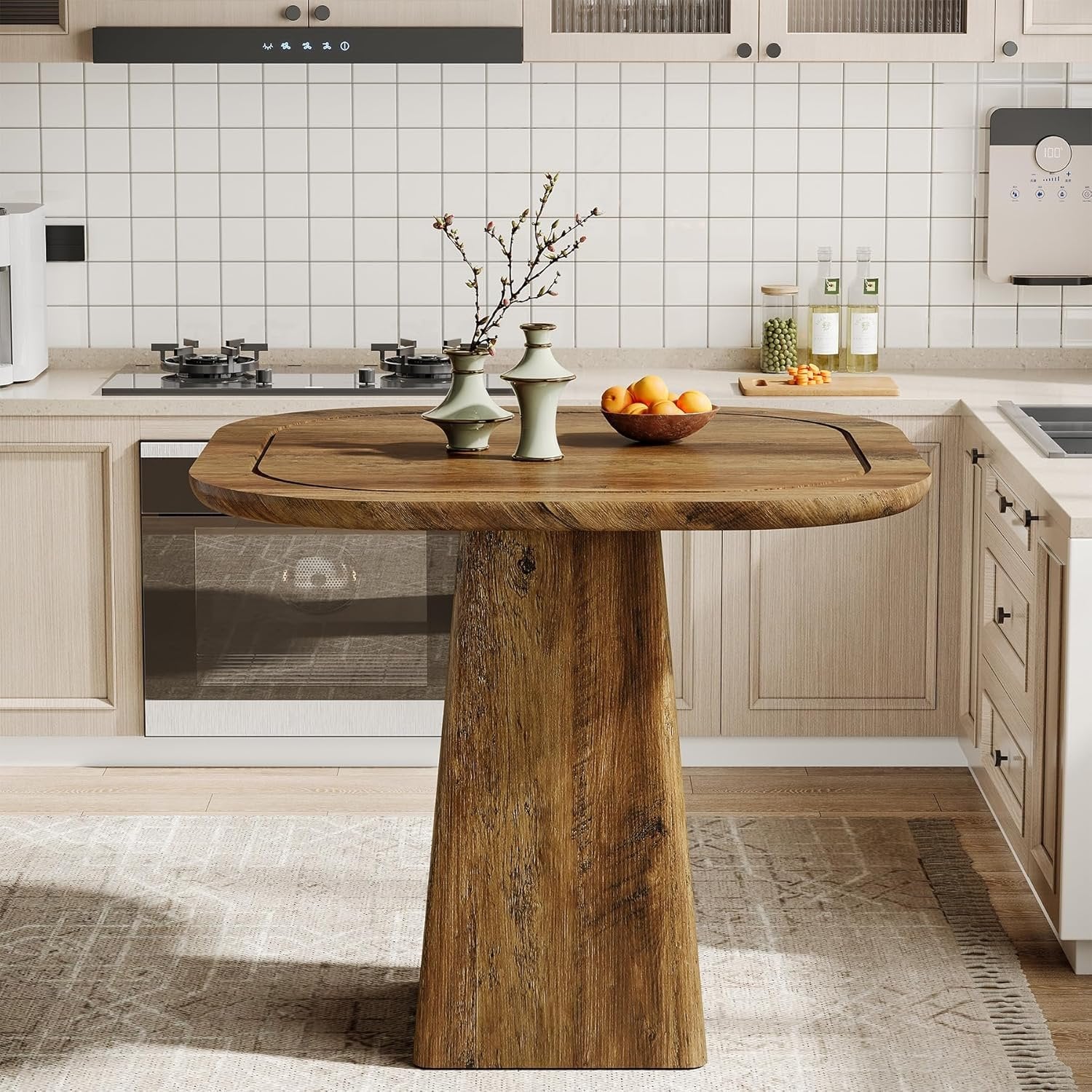 80 cm Landhaus-Esstisch mit Säulenbasis - Für 2-4 Personen in rustikalem Braun