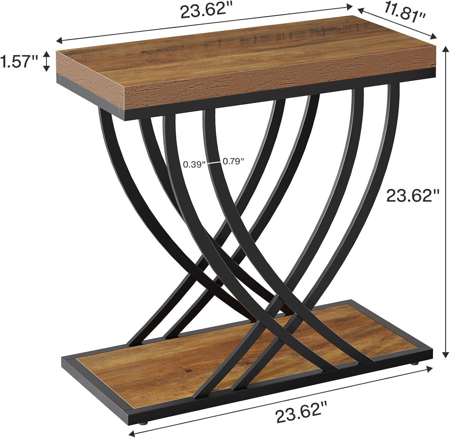 60 cm Beistelltisch-Set, 2-stöckiger Industrieller Nachttisch in Rustikalbraun