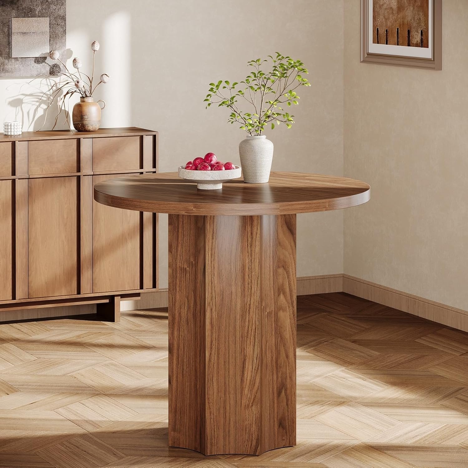 Rustikaler Rundtisch »Zweisamkeit« mit 80 cm Durchmesser & massivem Holzsockel in Braun