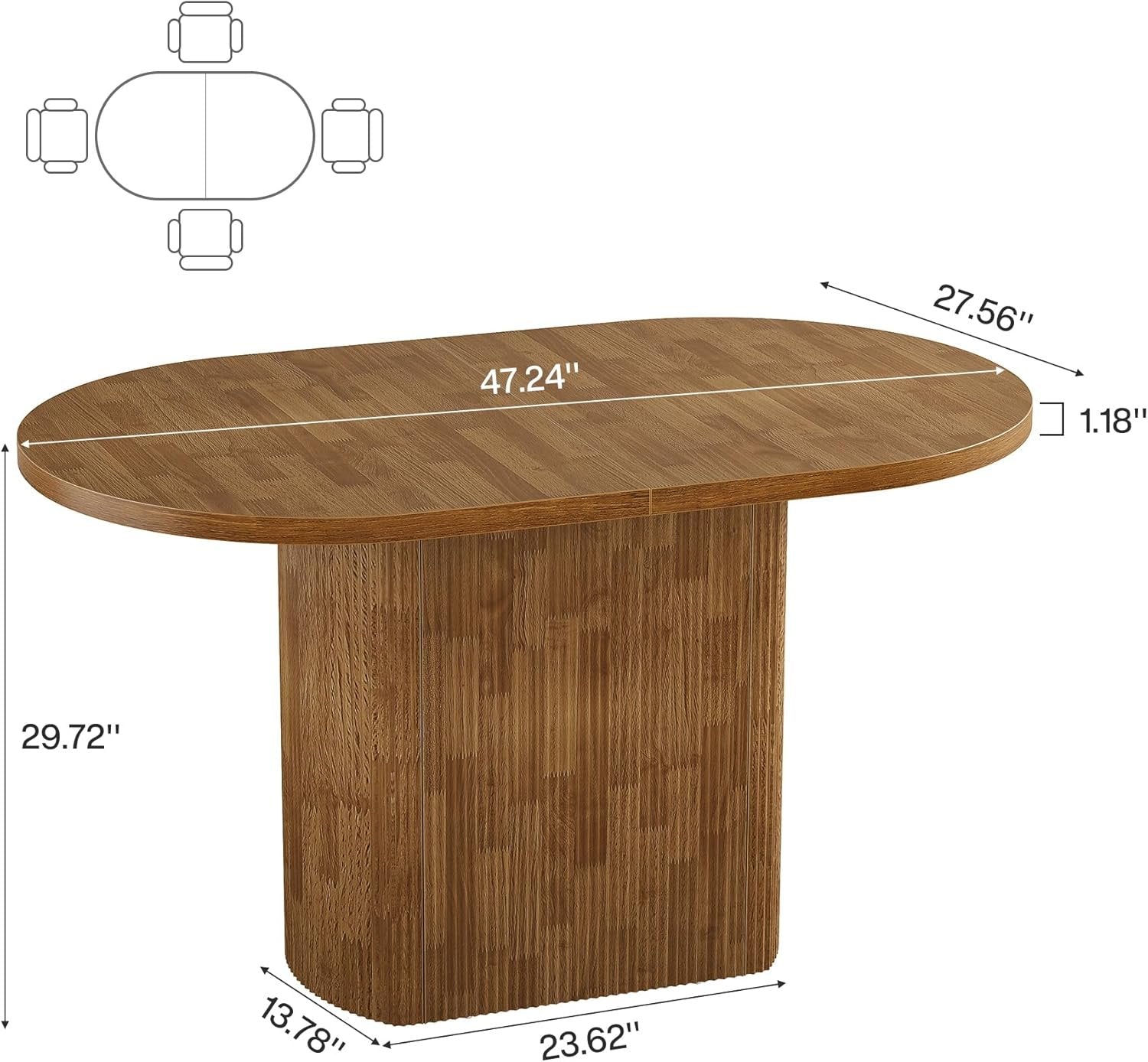 120 cm Ovale Esstisch für 4 Personen, rustikaler Landhaus-Küchentisch mit Holzgestell in Braun für Wohnküche