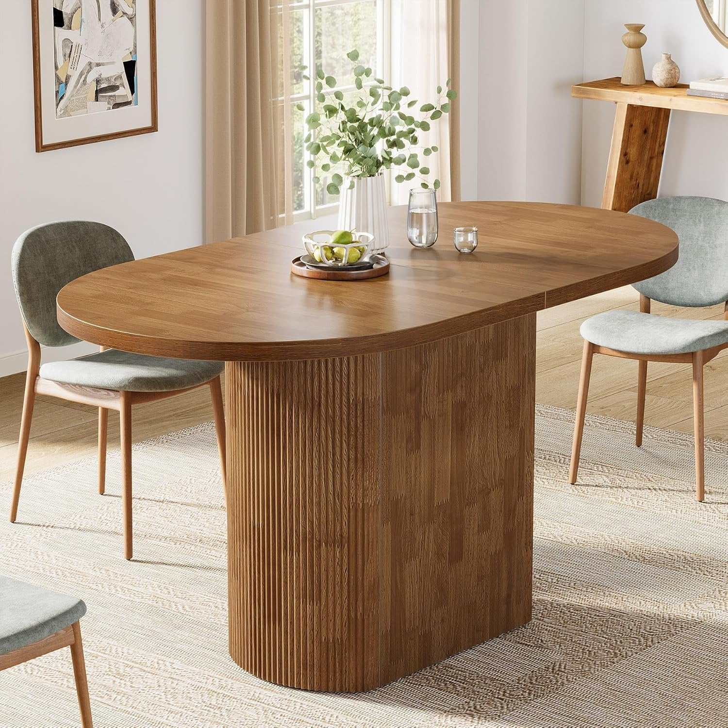 120 cm Ovale Esstisch für 4 Personen, rustikaler Landhaus-Küchentisch mit Holzgestell in Braun für Wohnküche